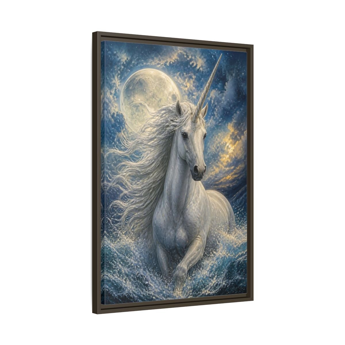 Animals Moonlit Unicorn Portrait Framed Canvas Print – Bedroom, Feature Wall - YesArtYes