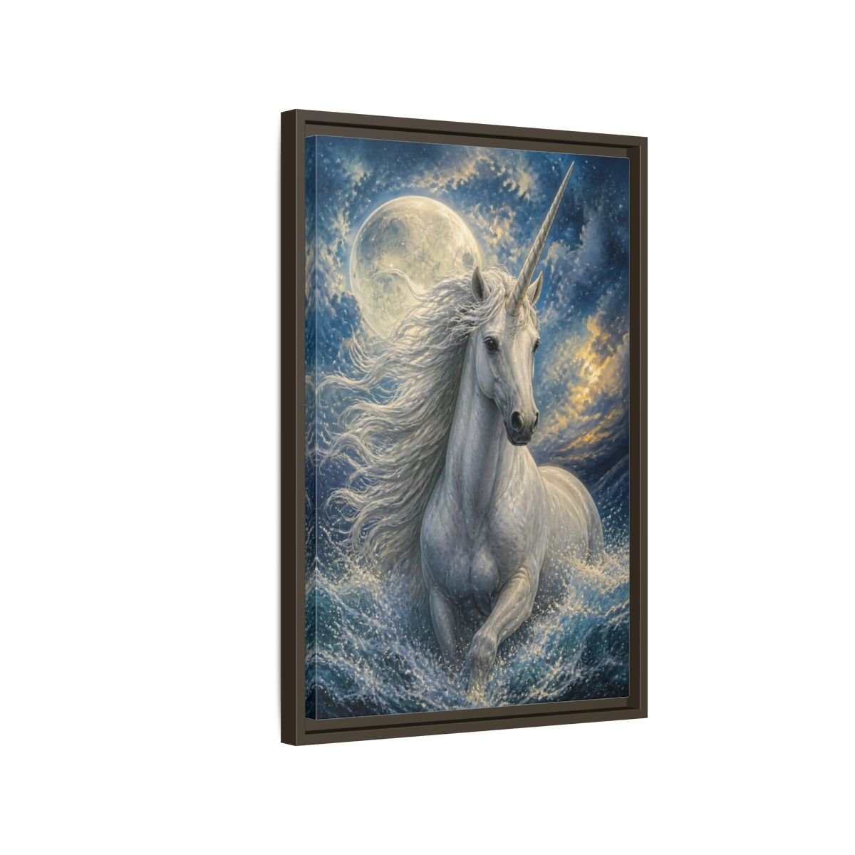 Animals Moonlit Unicorn Portrait Framed Canvas Print – Bedroom, Feature Wall - YesArtYes