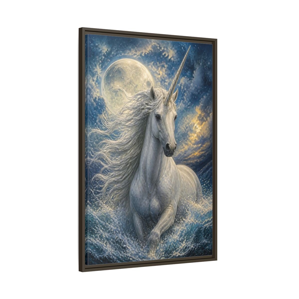 Animals Moonlit Unicorn Portrait Framed Canvas Print – Bedroom, Feature Wall - YesArtYes