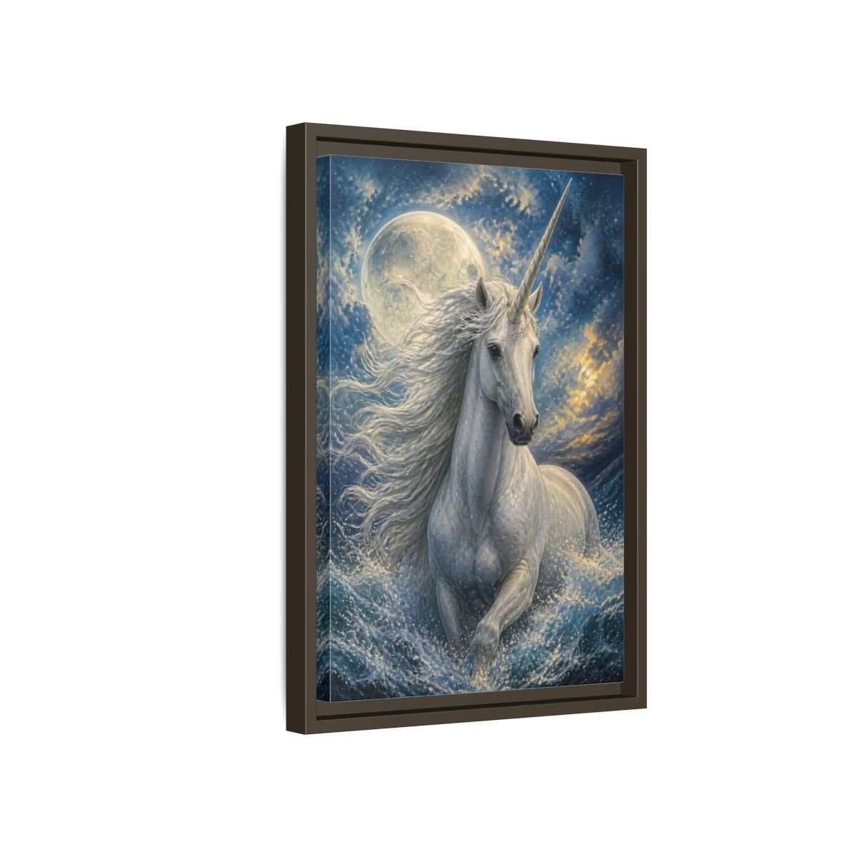 Animals Moonlit Unicorn Portrait Framed Canvas Print – Bedroom, Feature Wall - YesArtYes