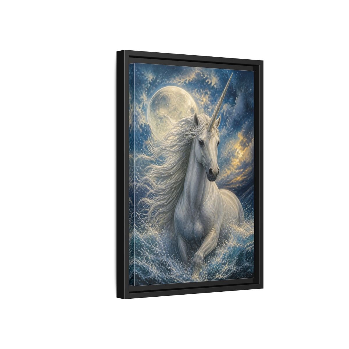 Animals Moonlit Unicorn Portrait Framed Canvas Print – Bedroom, Feature Wall - YesArtYes