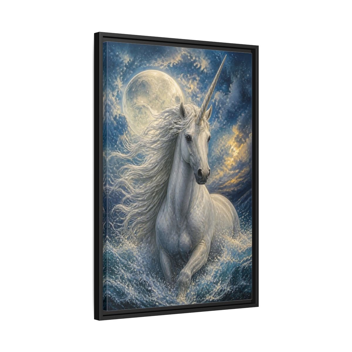 Animals Moonlit Unicorn Portrait Framed Canvas Print – Bedroom, Feature Wall - YesArtYes