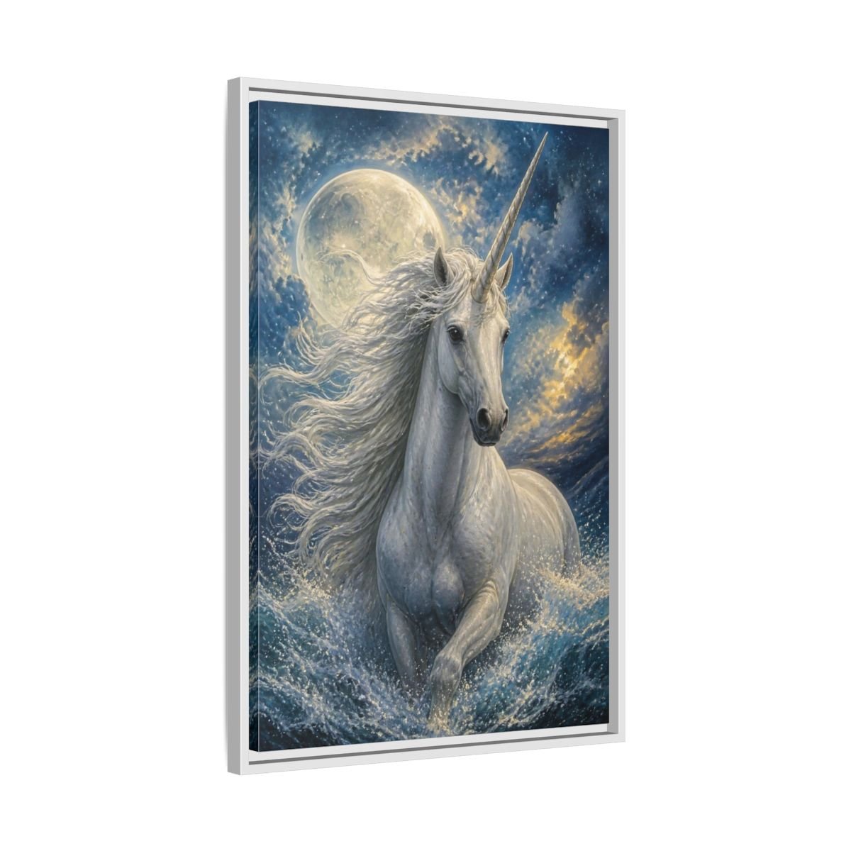 Animals Moonlit Unicorn Portrait Framed Canvas Print – Bedroom, Feature Wall - YesArtYes