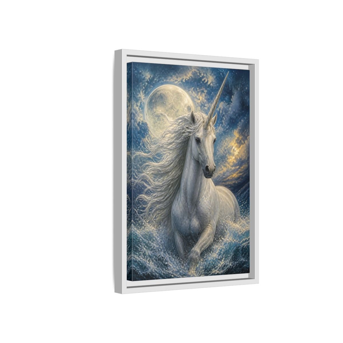 Animals Moonlit Unicorn Portrait Framed Canvas Print – Bedroom, Feature Wall - YesArtYes