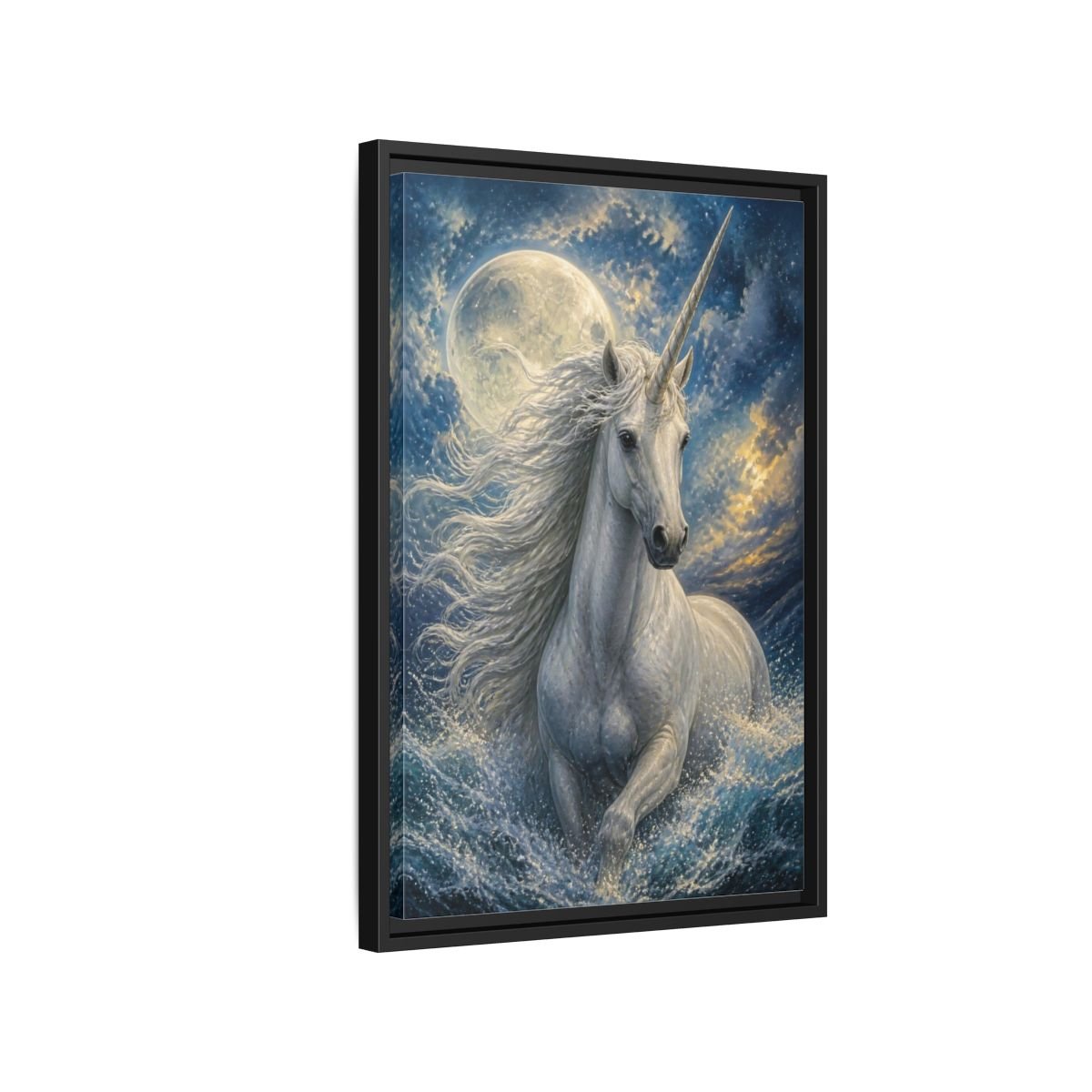 Animals Moonlit Unicorn Portrait Framed Canvas Print – Bedroom, Feature Wall - YesArtYes