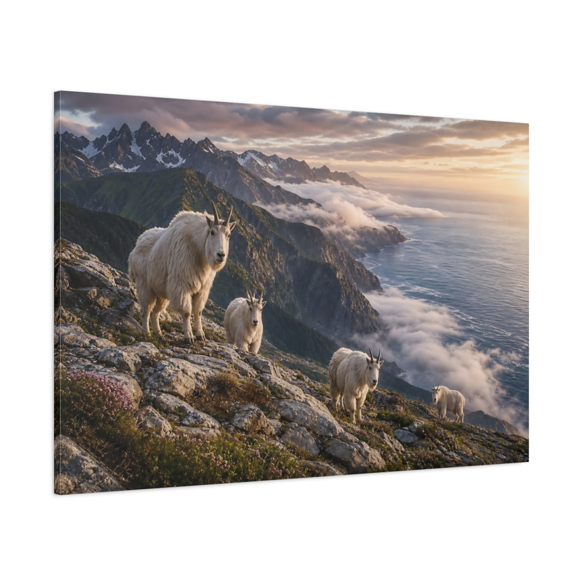 Side Mockup 1. Animals Mountain Goats Mountain Goats Landscape shown as stretched canvas wall art