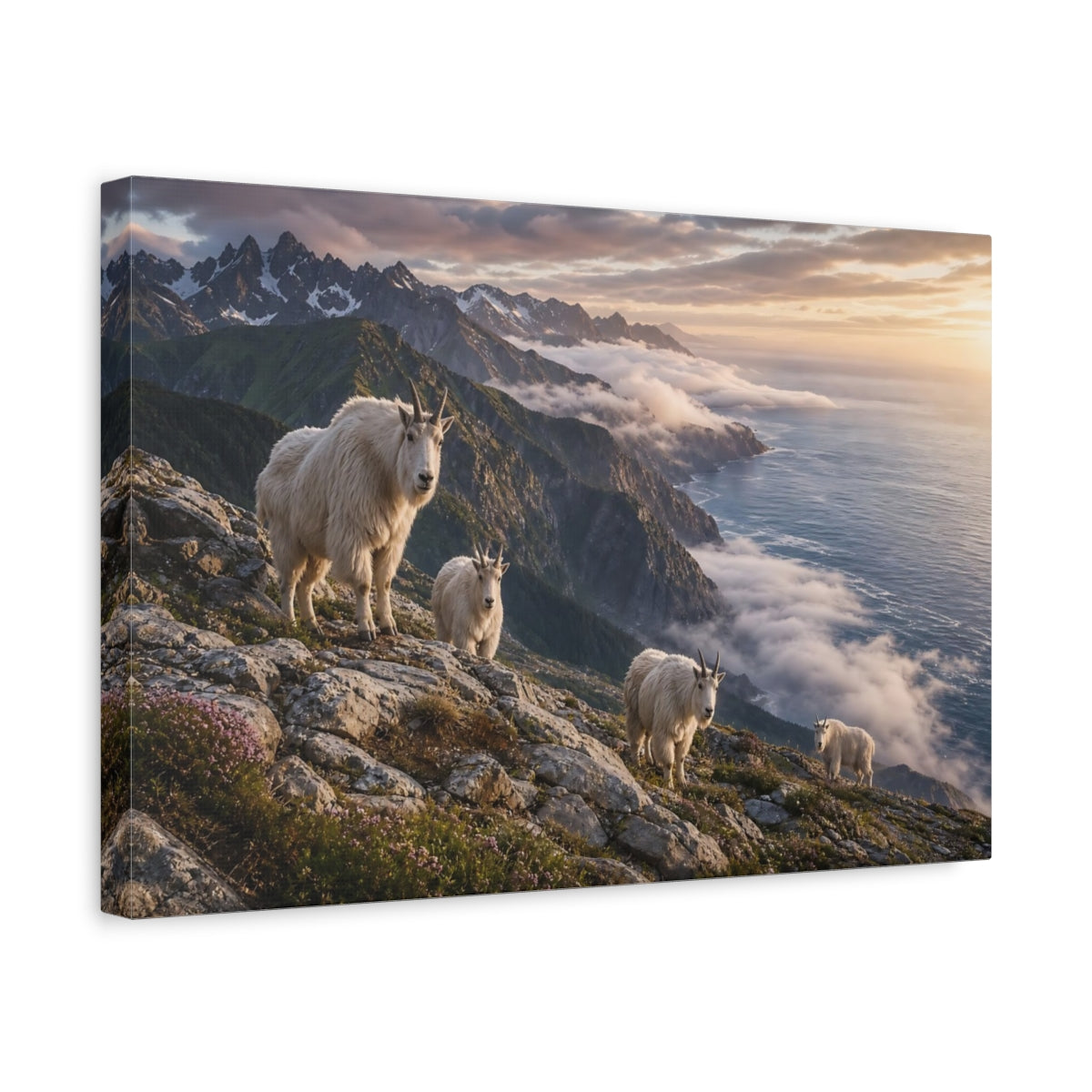 Side Mockup 4. Animals Mountain Goats Mountain Goats Landscape shown as stretched canvas wall art