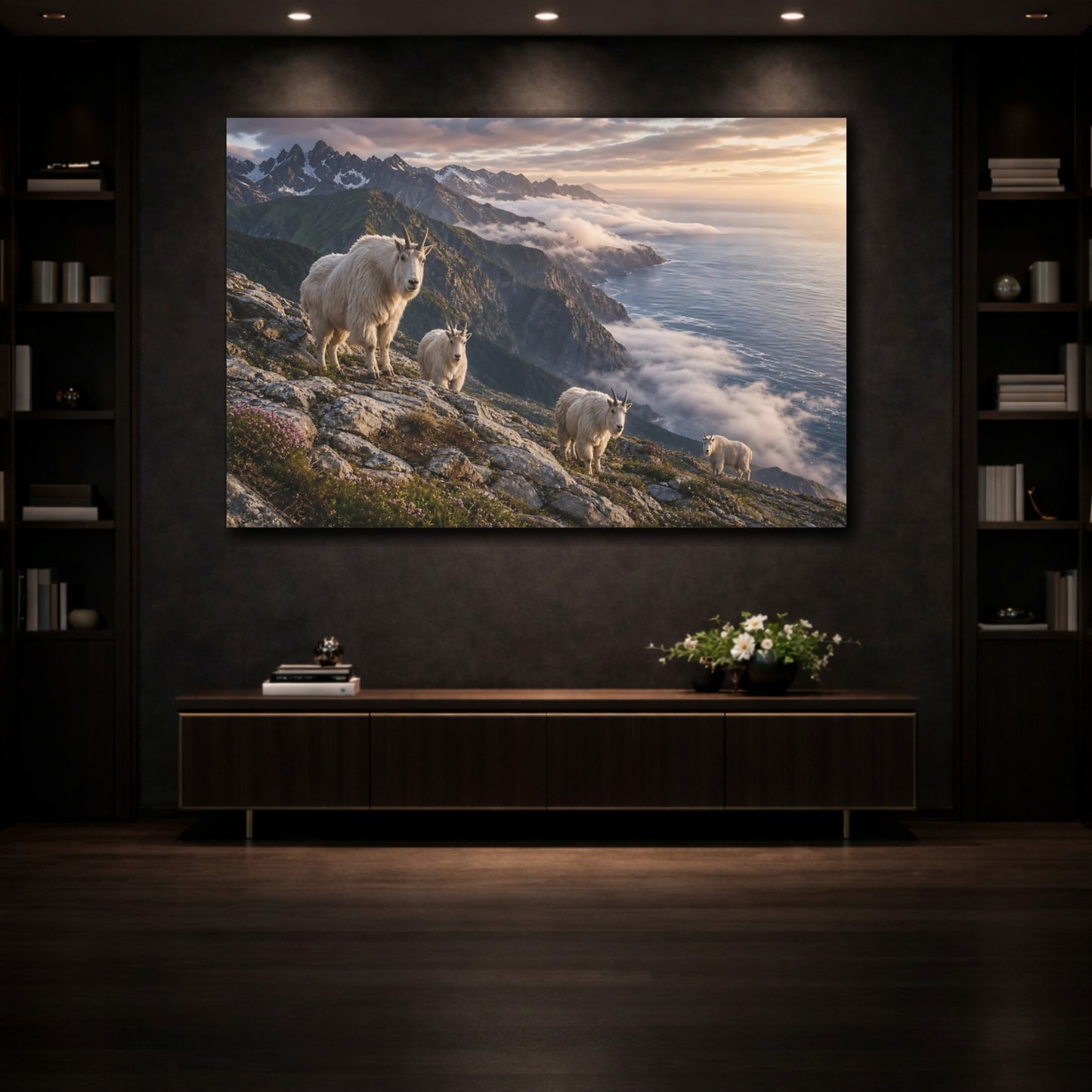 Mockup 3. Animals Mountain Goats Mountain Goats Landscape shown as stretched canvas wall art