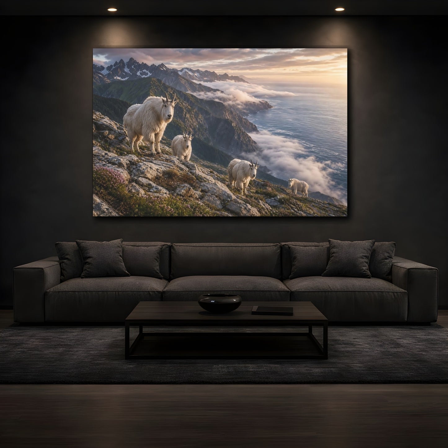 Mockup 4. Animals Mountain Goats Mountain Goats Landscape shown as stretched canvas wall art