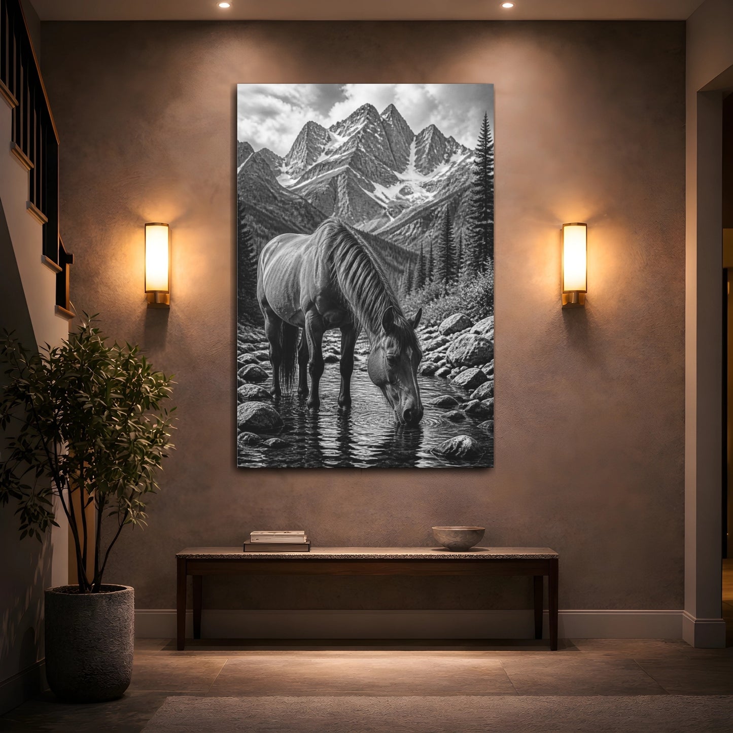Mockup 2. Animals Mountain Horse Drinking shown as canvas print