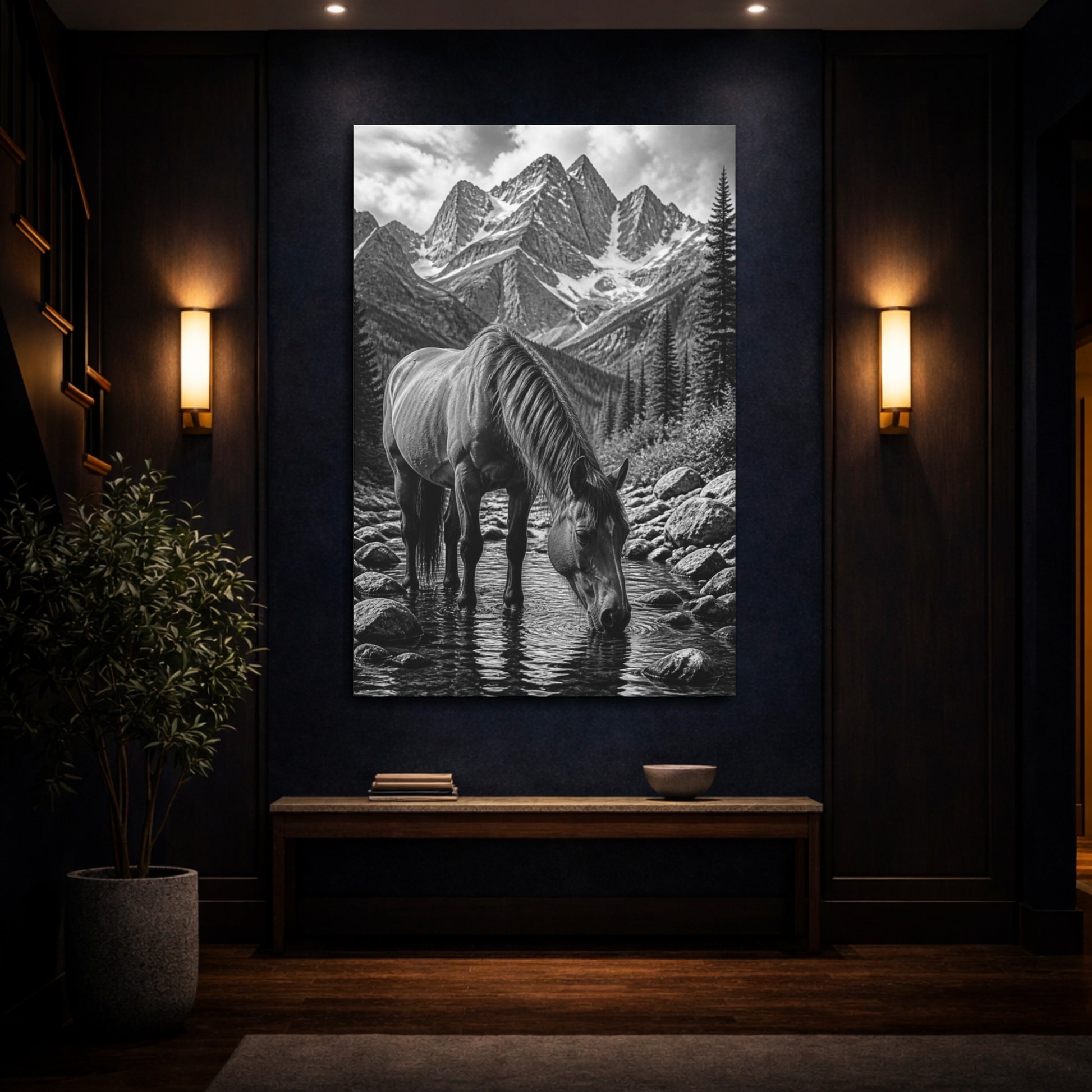 Mockup 4. Animals Mountain Horse Drinking shown as canvas print
