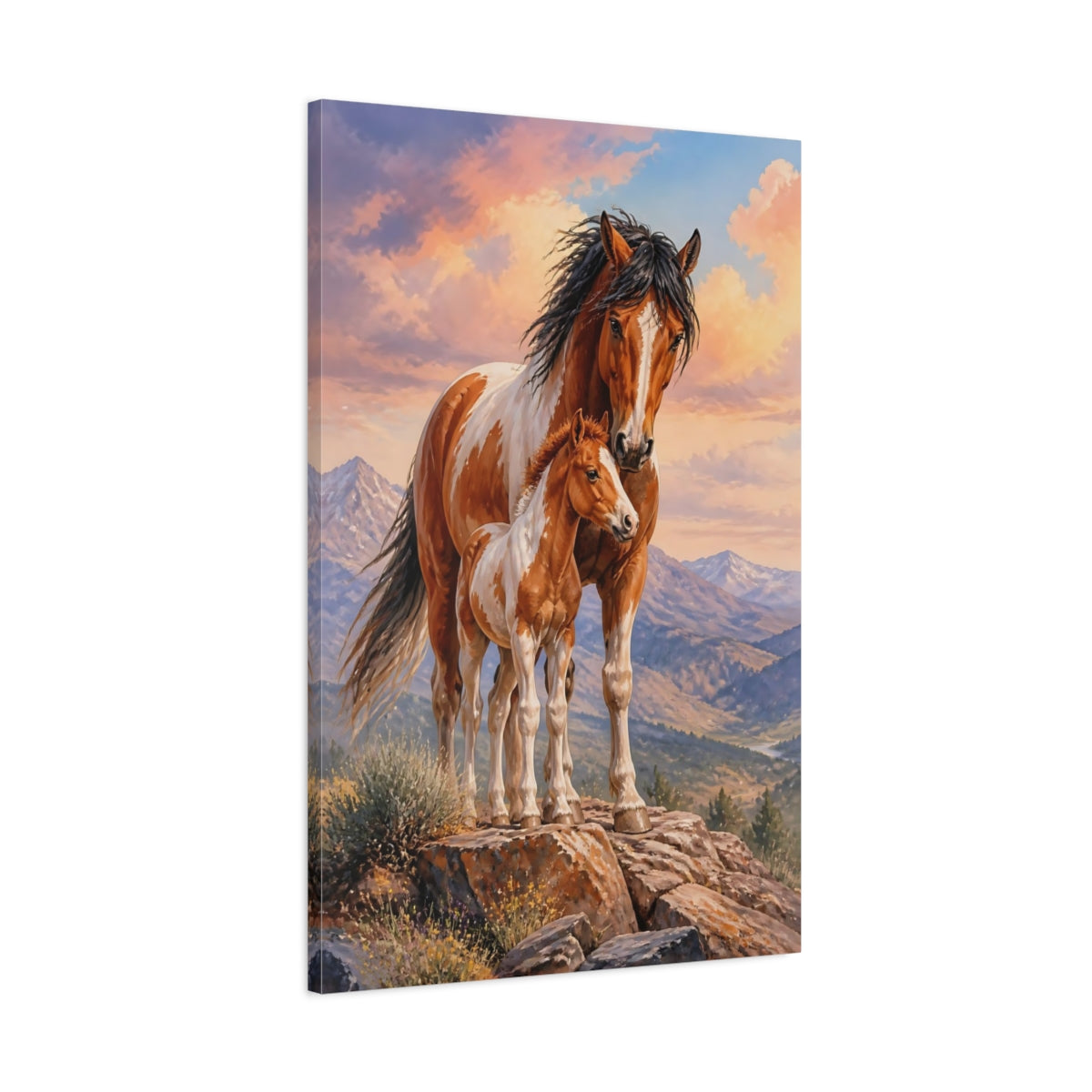 Main Mockup. Animals Mustang Mare And Foal shown as canvas print