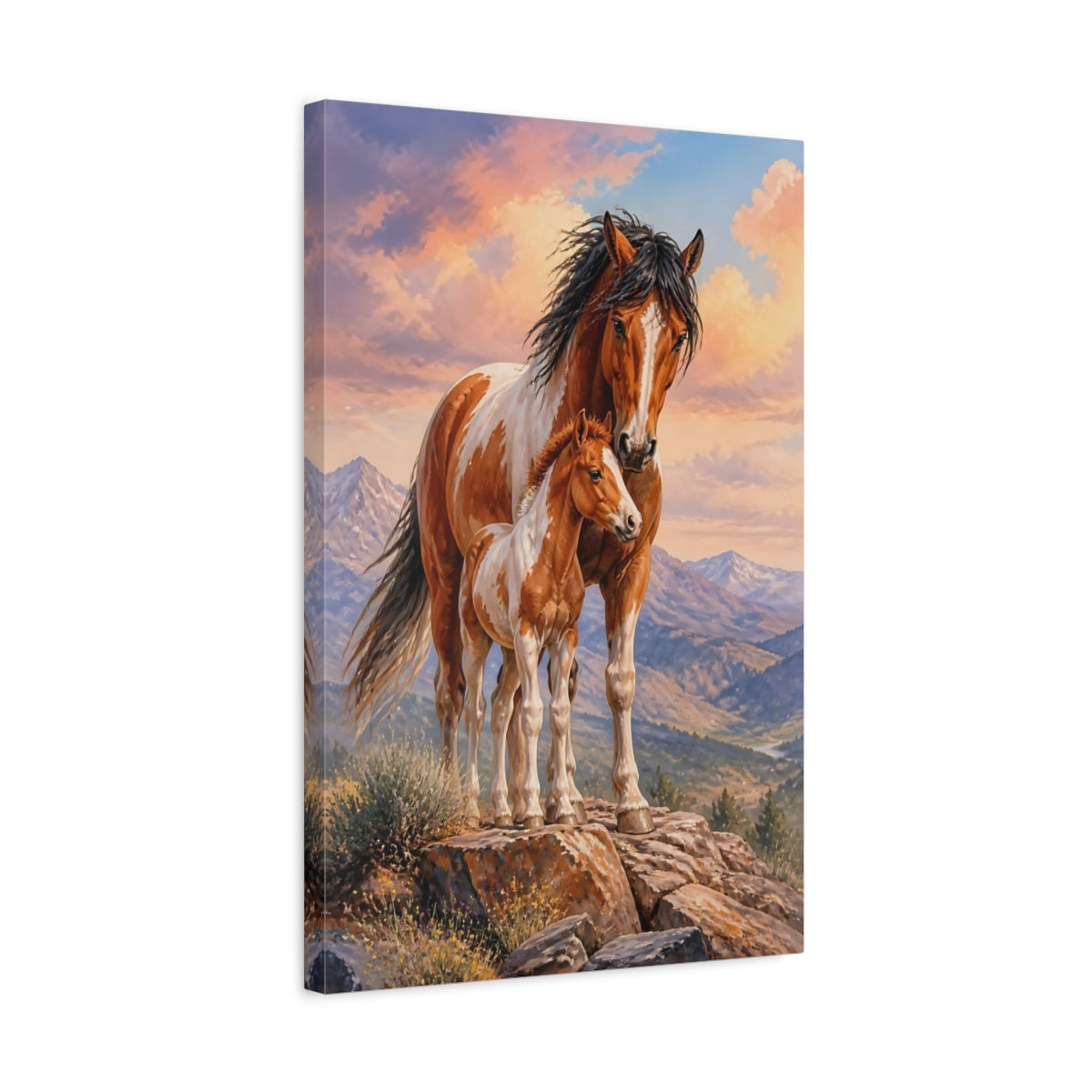 Side Mockup 3. Animals Mustang Mare And Foal shown as canvas print