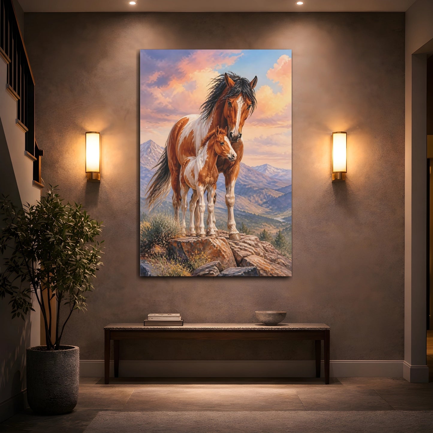Mockup 2. Animals Mustang Mare And Foal shown as canvas print
