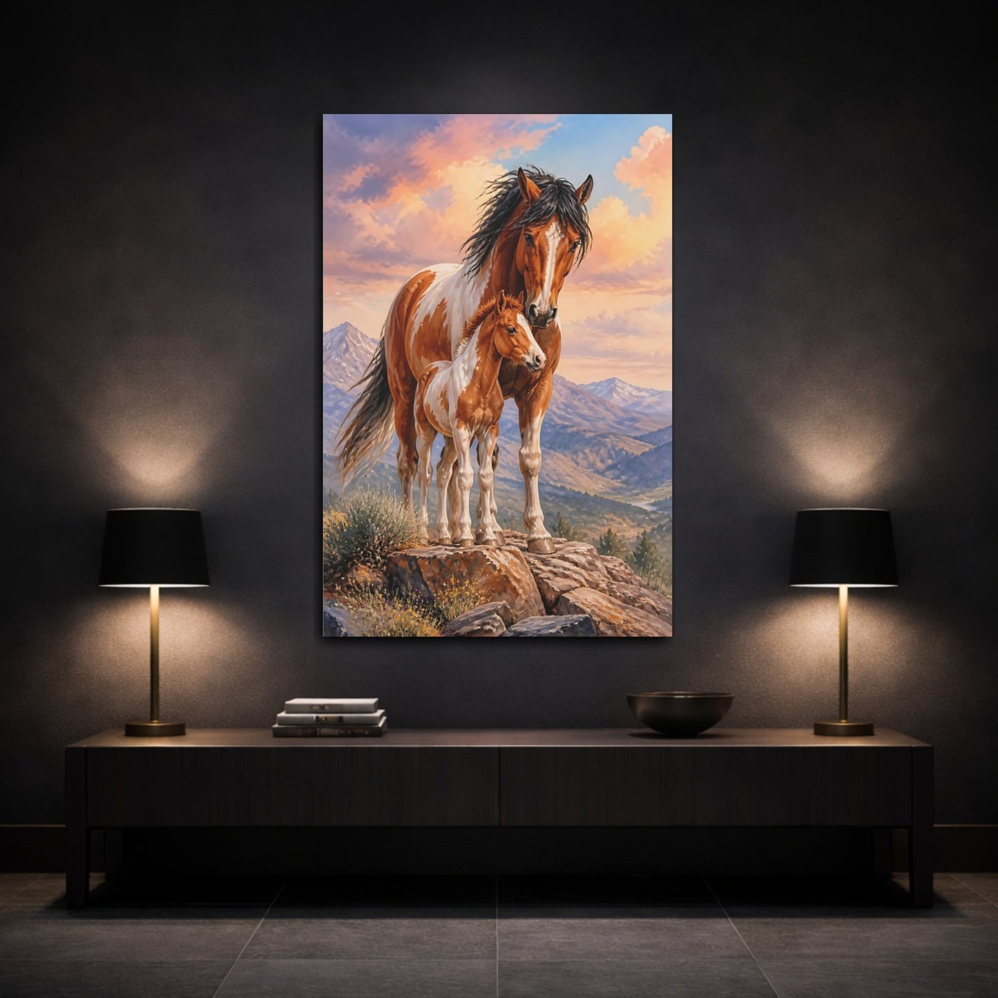 Mockup 3. Animals Mustang Mare And Foal shown as canvas print
