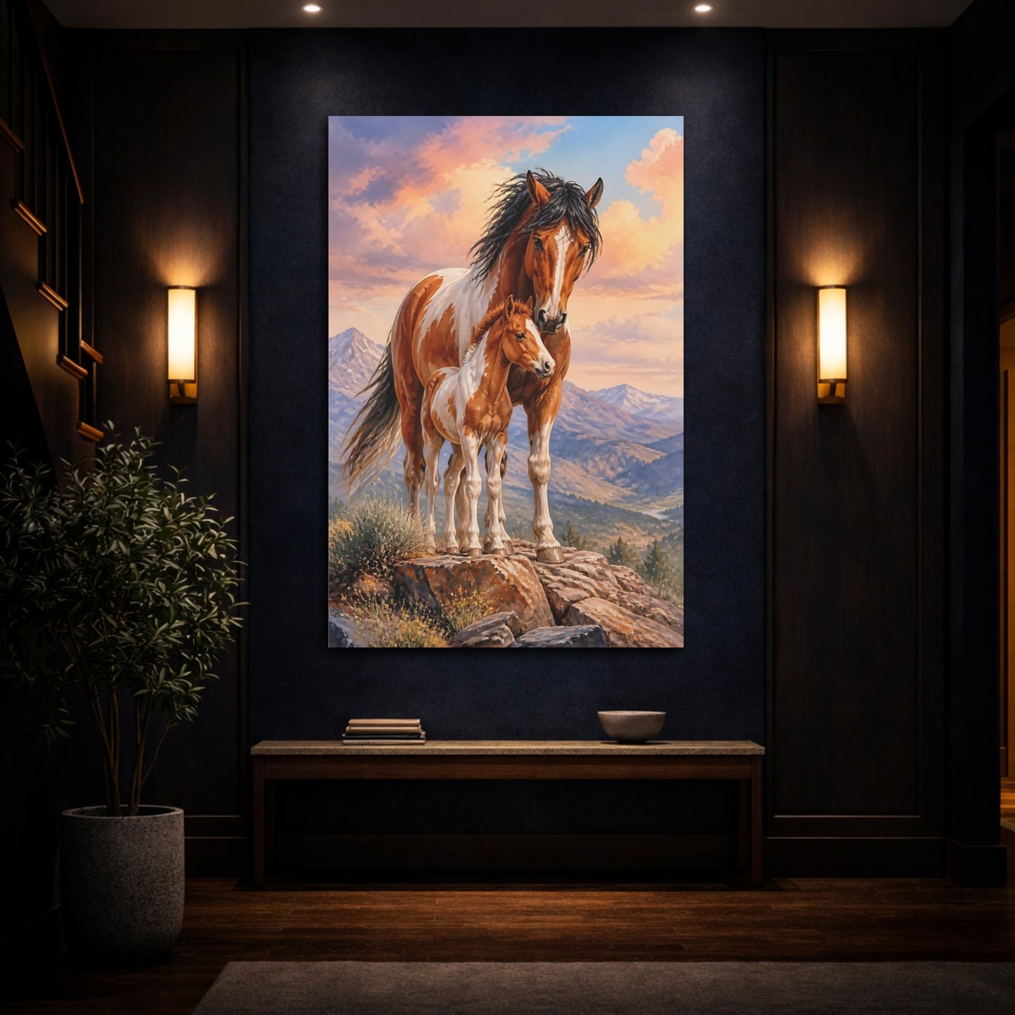 Mockup 4. Animals Mustang Mare And Foal shown as canvas print