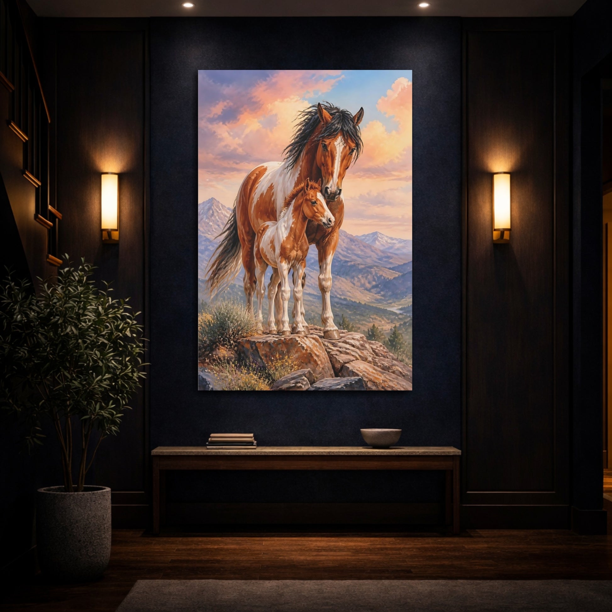 Mockup 4. Animals Mustang Mare And Foal shown as canvas print