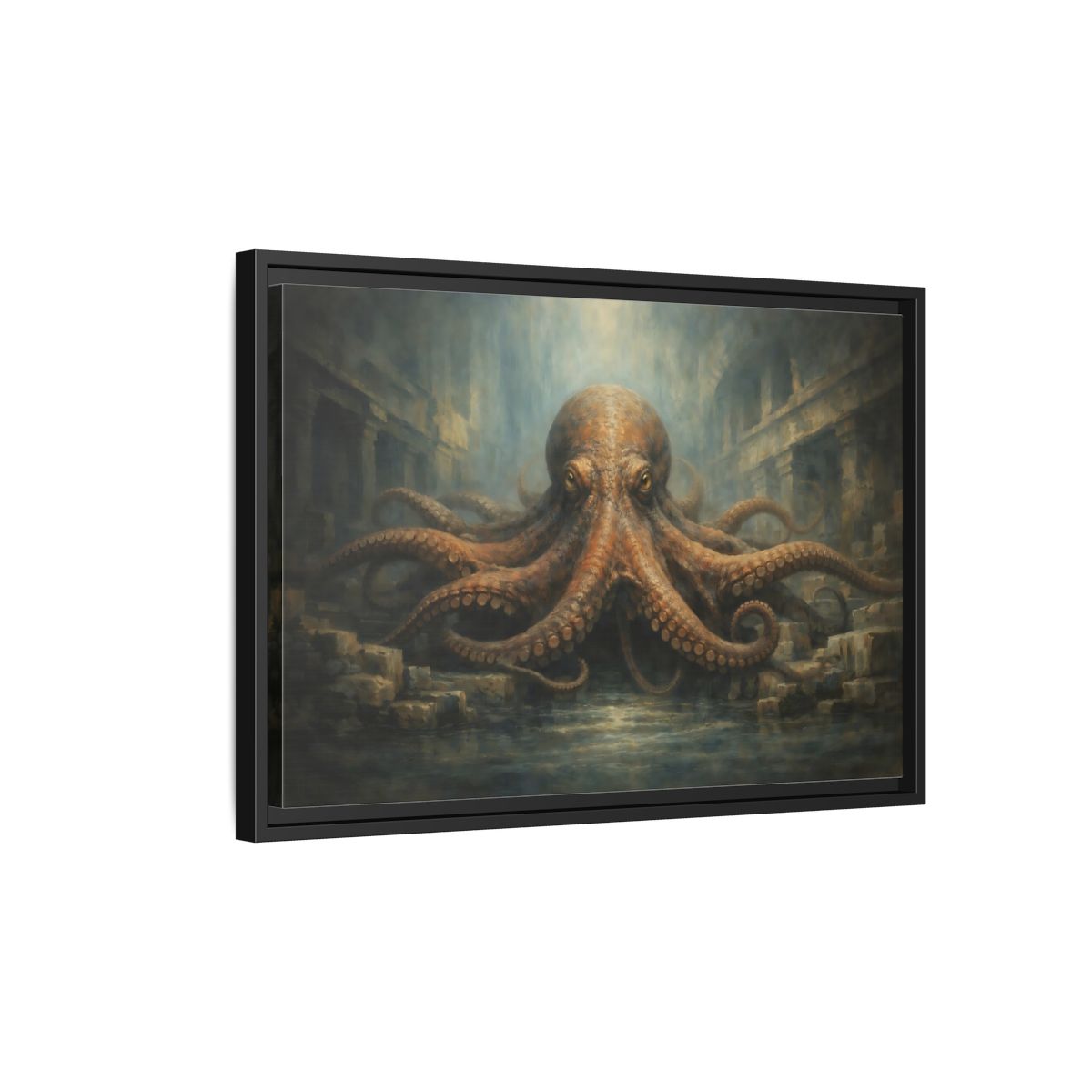 Side Mockup 3. Animals Octopus Brown Octopus Art shown as stretched canvas wall art