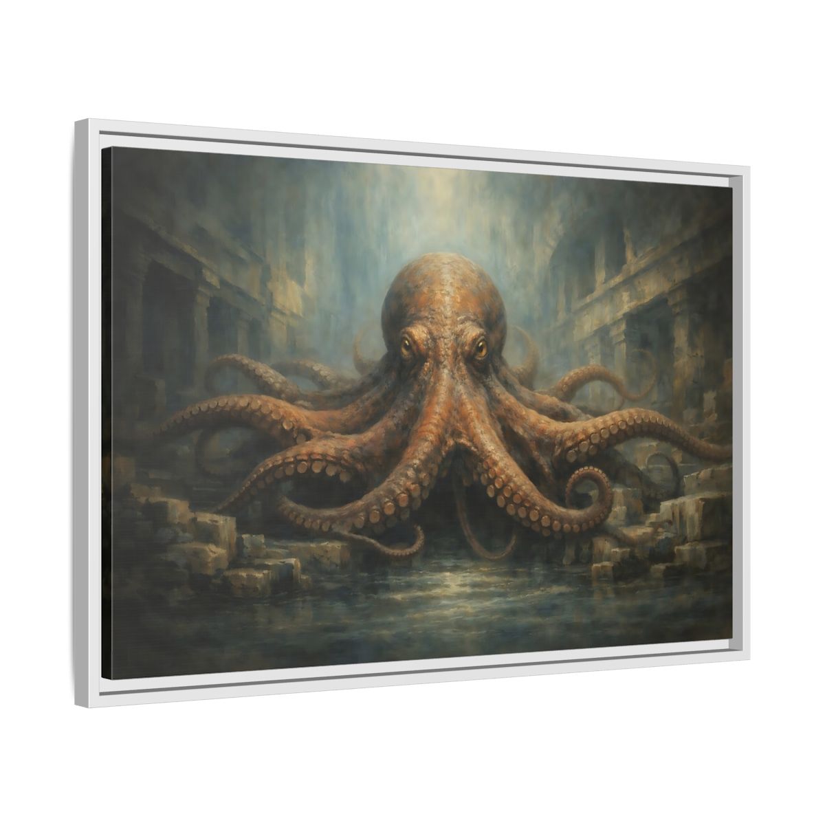 Side Mockup 10. Animals Octopus Brown Octopus Art shown as stretched canvas wall art