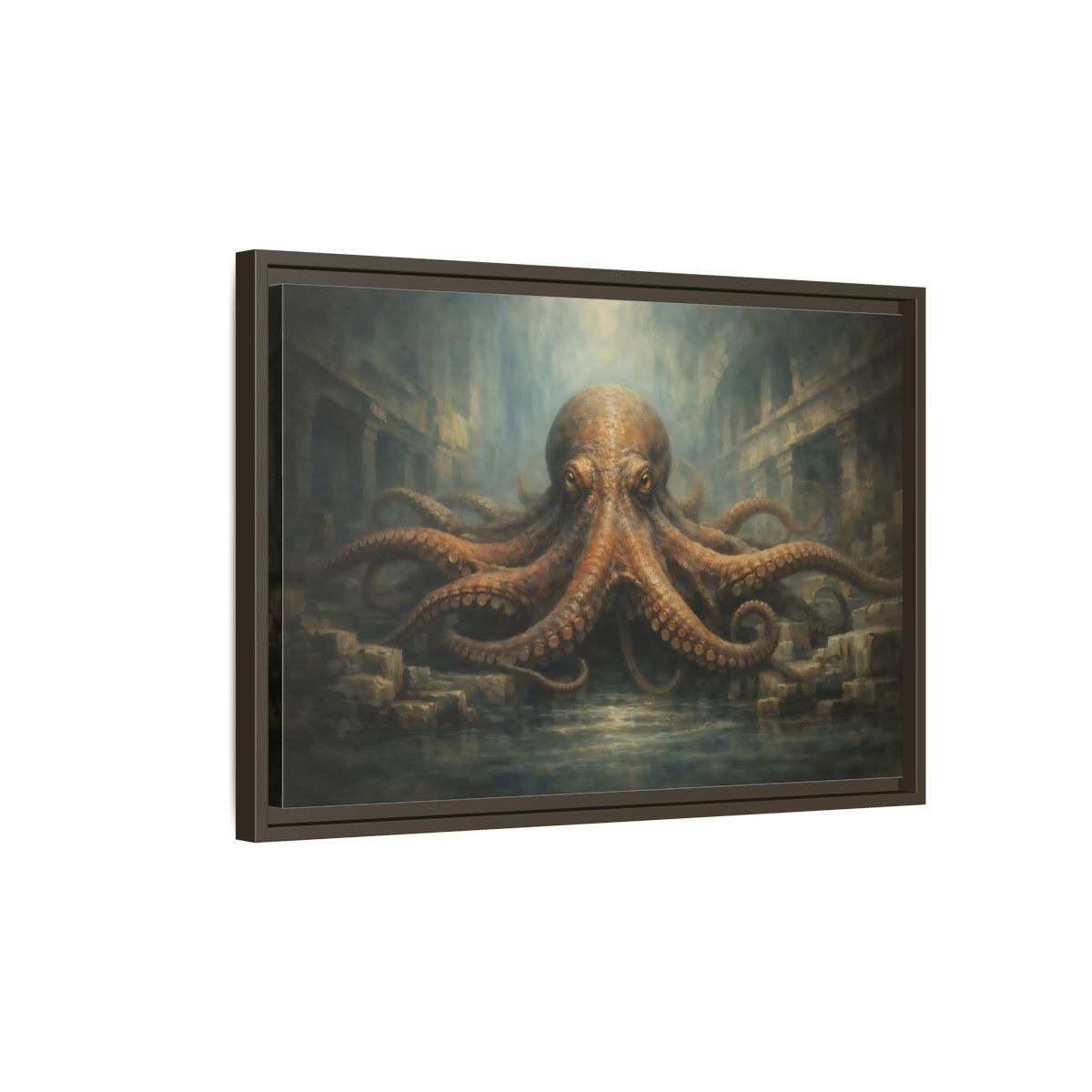 Side Mockup 2. Animals Octopus Brown Octopus Art shown as stretched canvas wall art