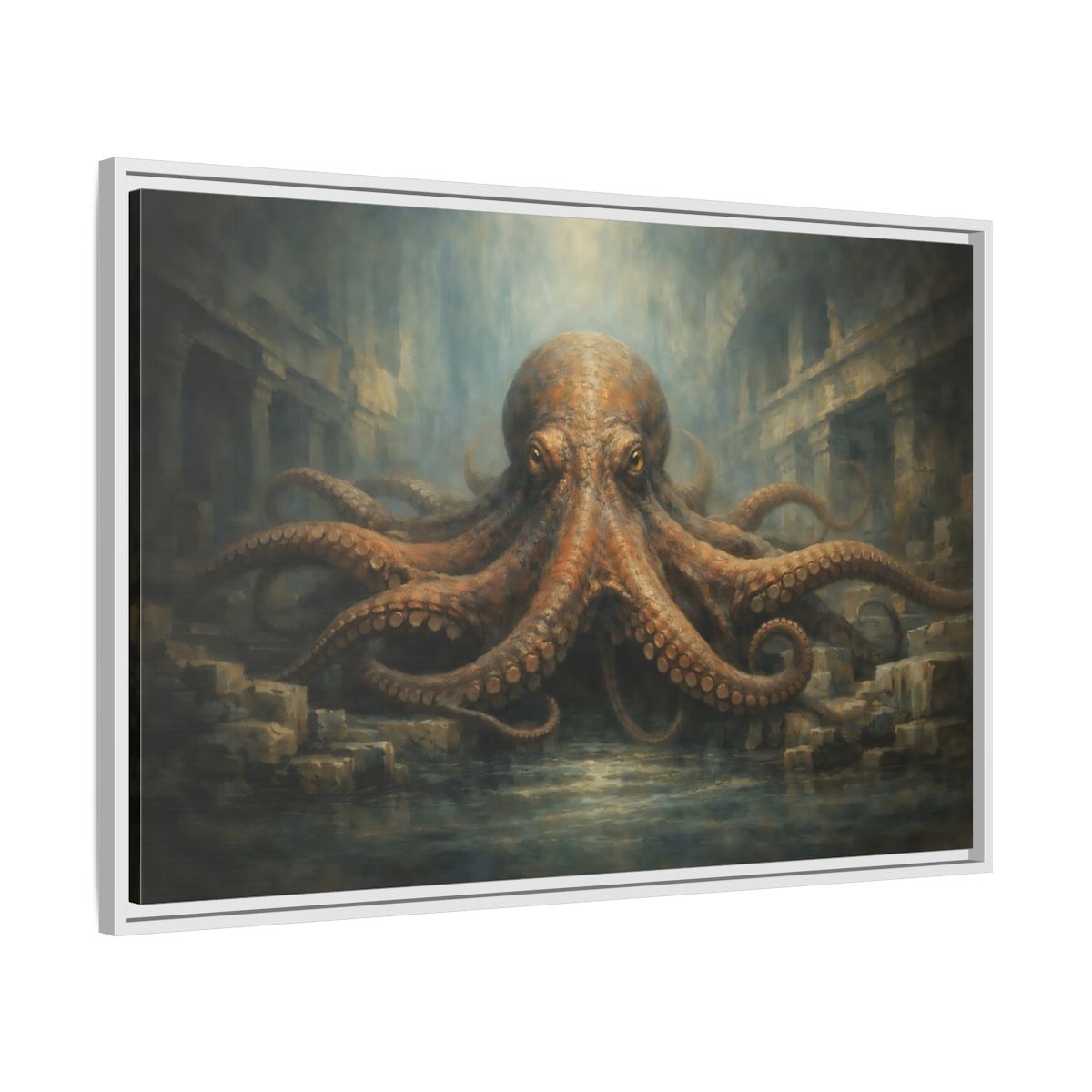 Side Mockup 8. Animals Octopus Brown Octopus Art shown as stretched canvas wall art