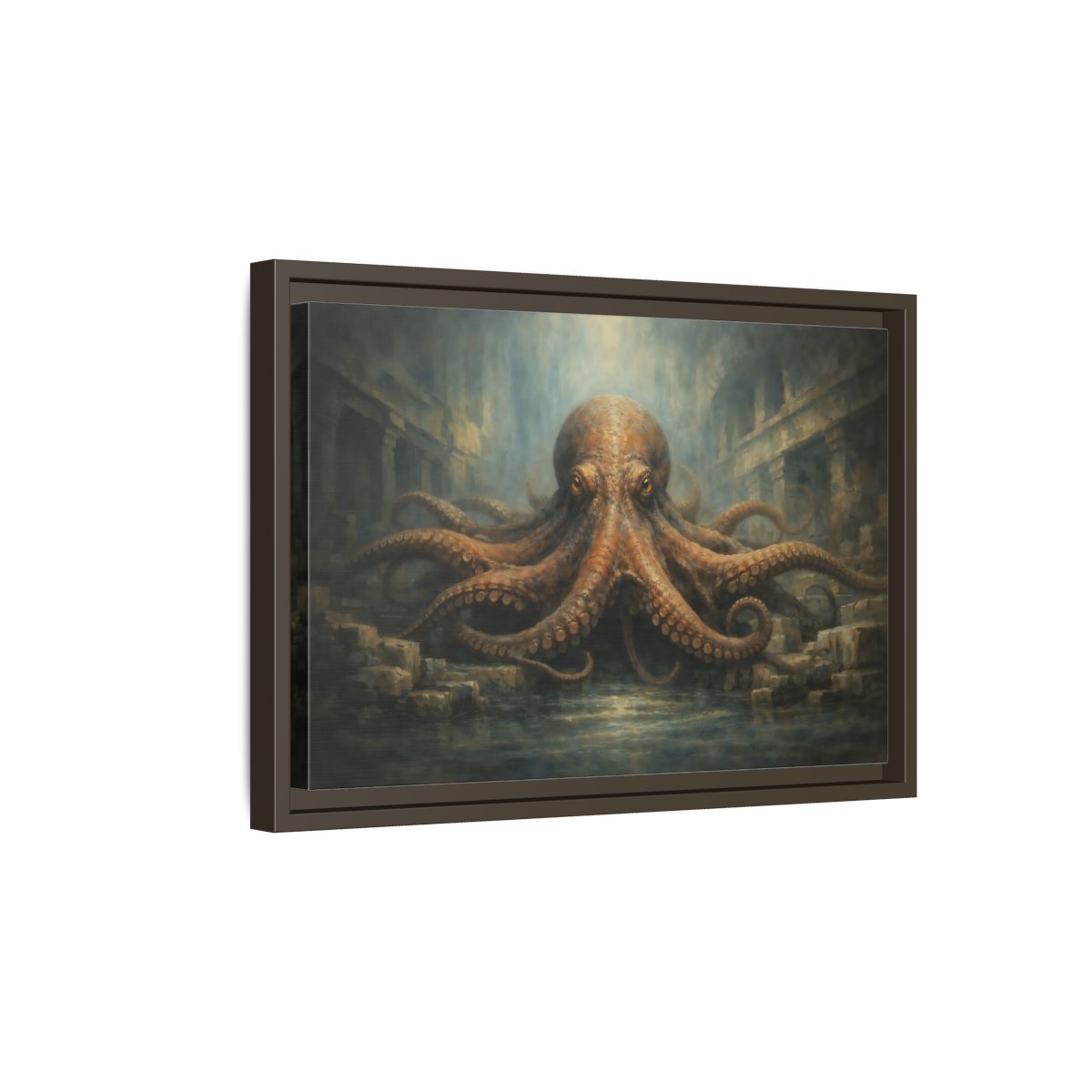 Side Mockup 5. Animals Octopus Brown Octopus Art shown as stretched canvas wall art