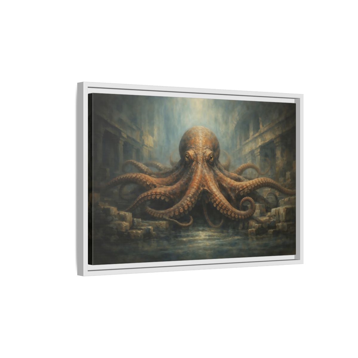 Side Mockup 1. Animals Octopus Brown Octopus Art shown as stretched canvas wall art