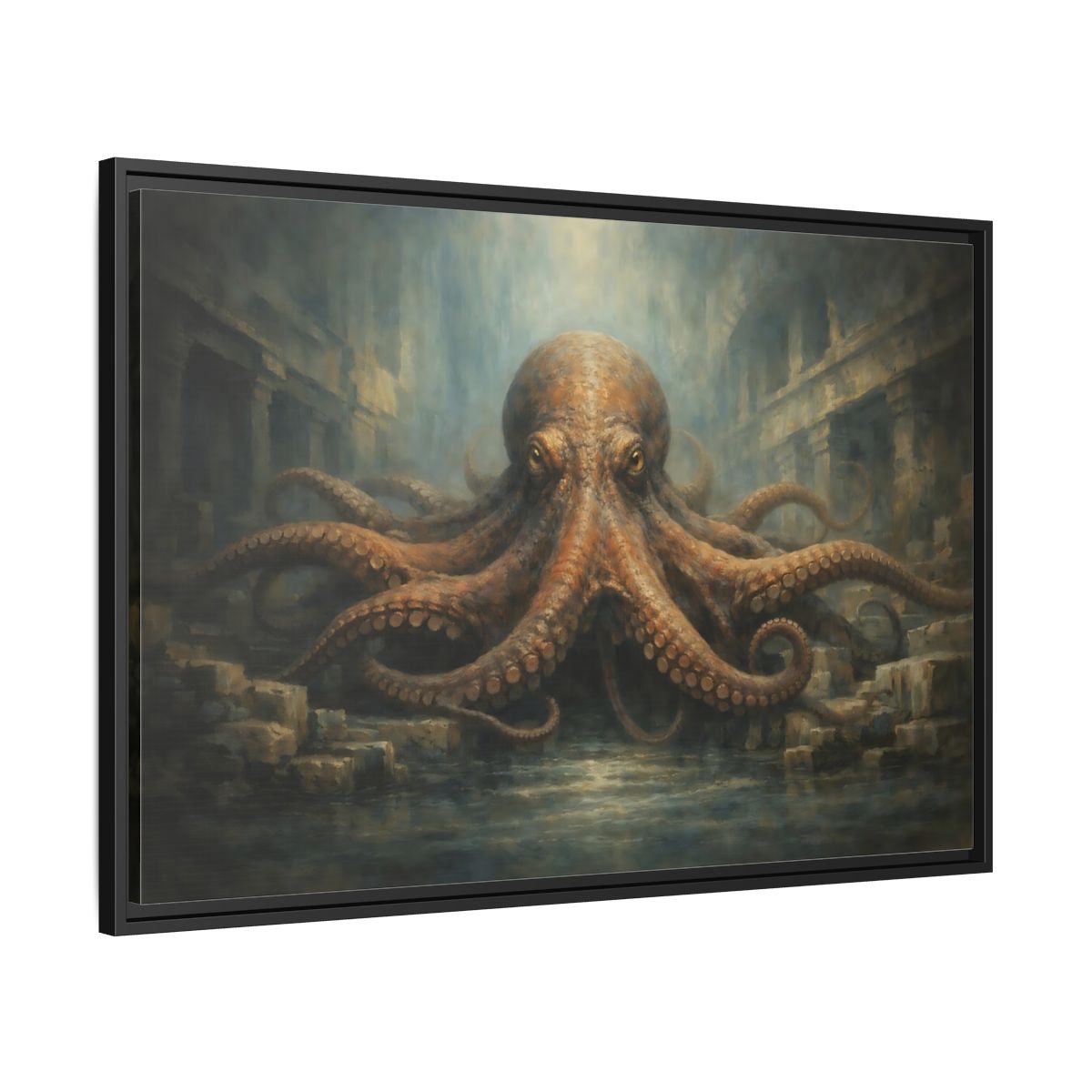Side Mockup 13. Animals Octopus Brown Octopus Art shown as stretched canvas wall art