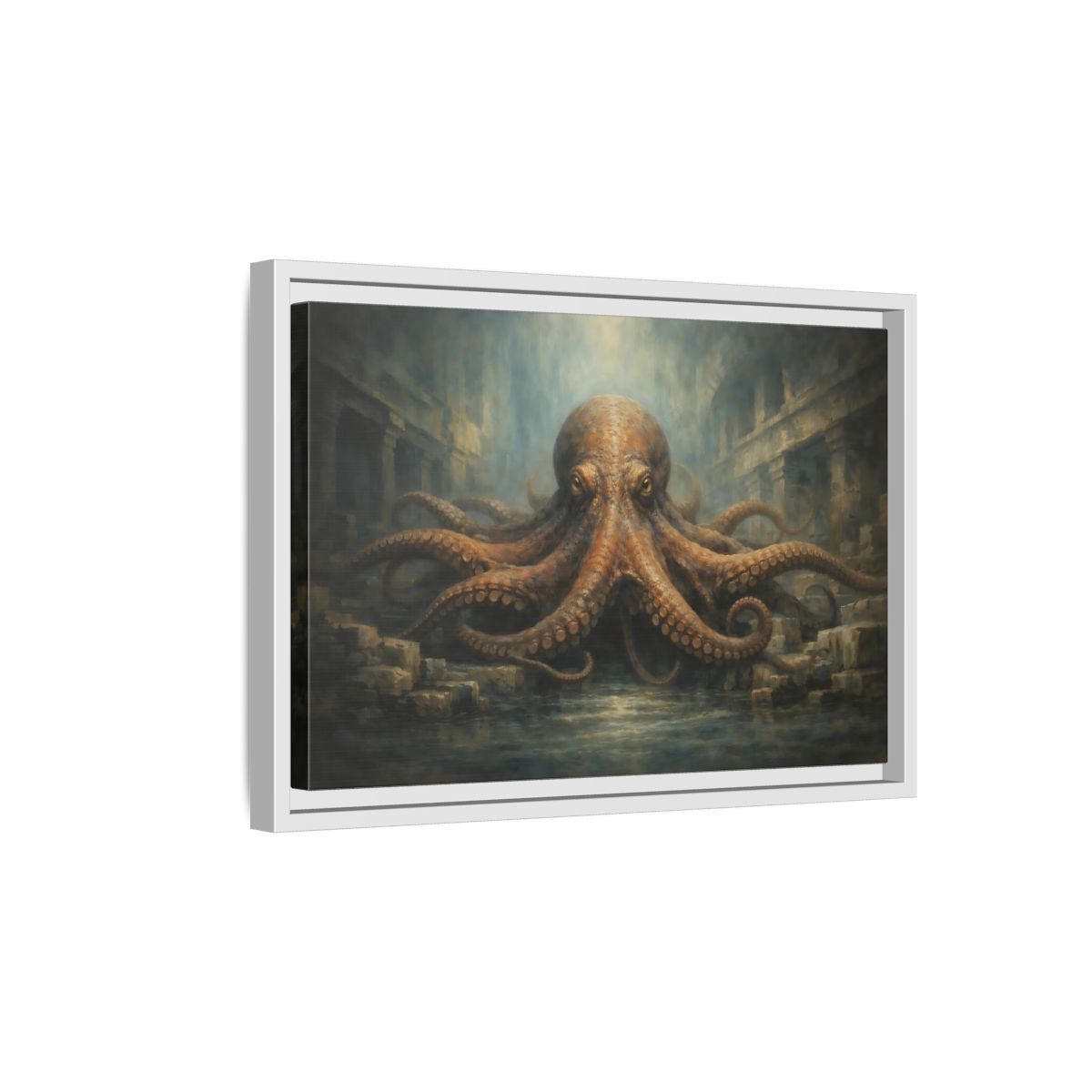 Side Mockup 4. Animals Octopus Brown Octopus Art shown as stretched canvas wall art