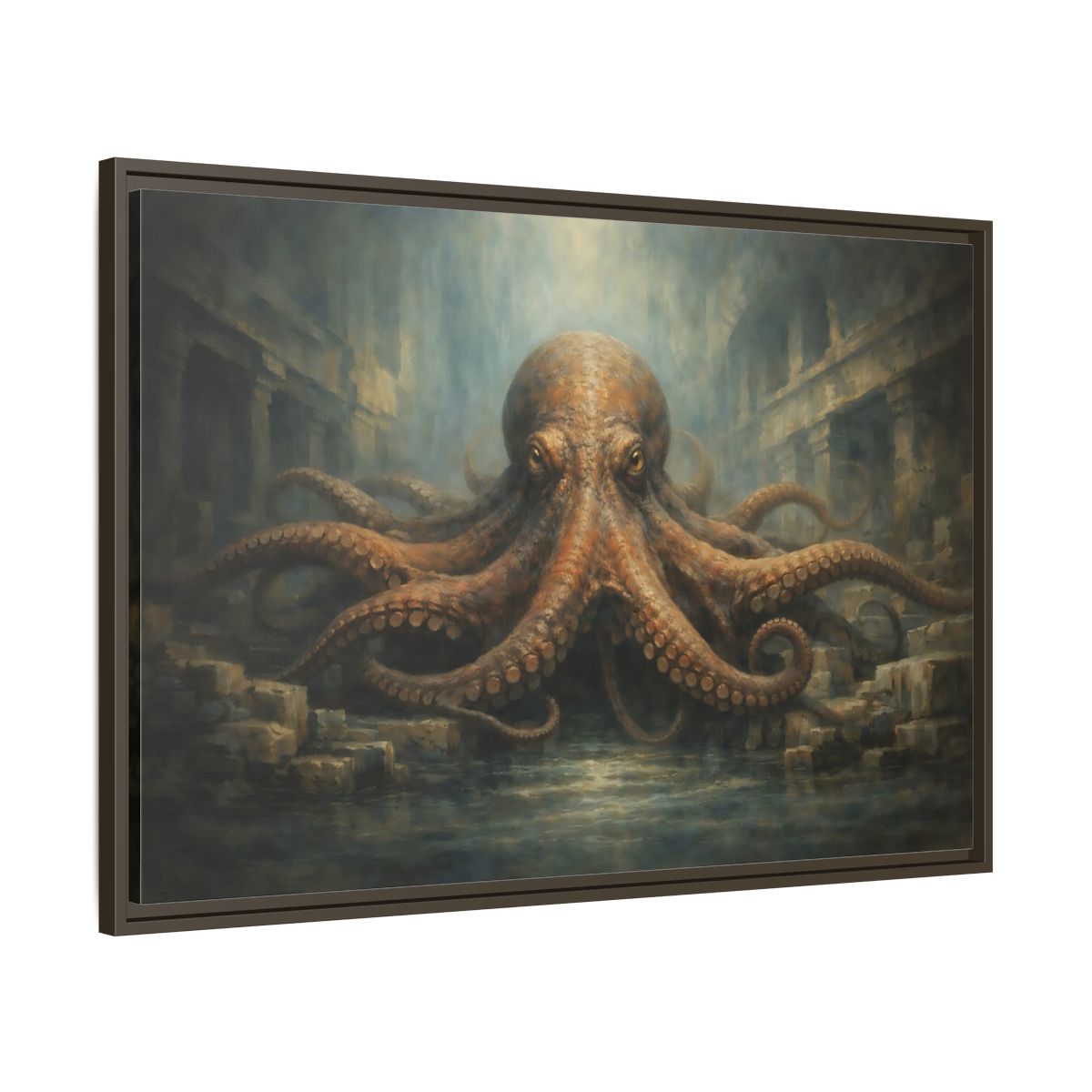 Side Mockup 9. Animals Octopus Brown Octopus Art shown as stretched canvas wall art