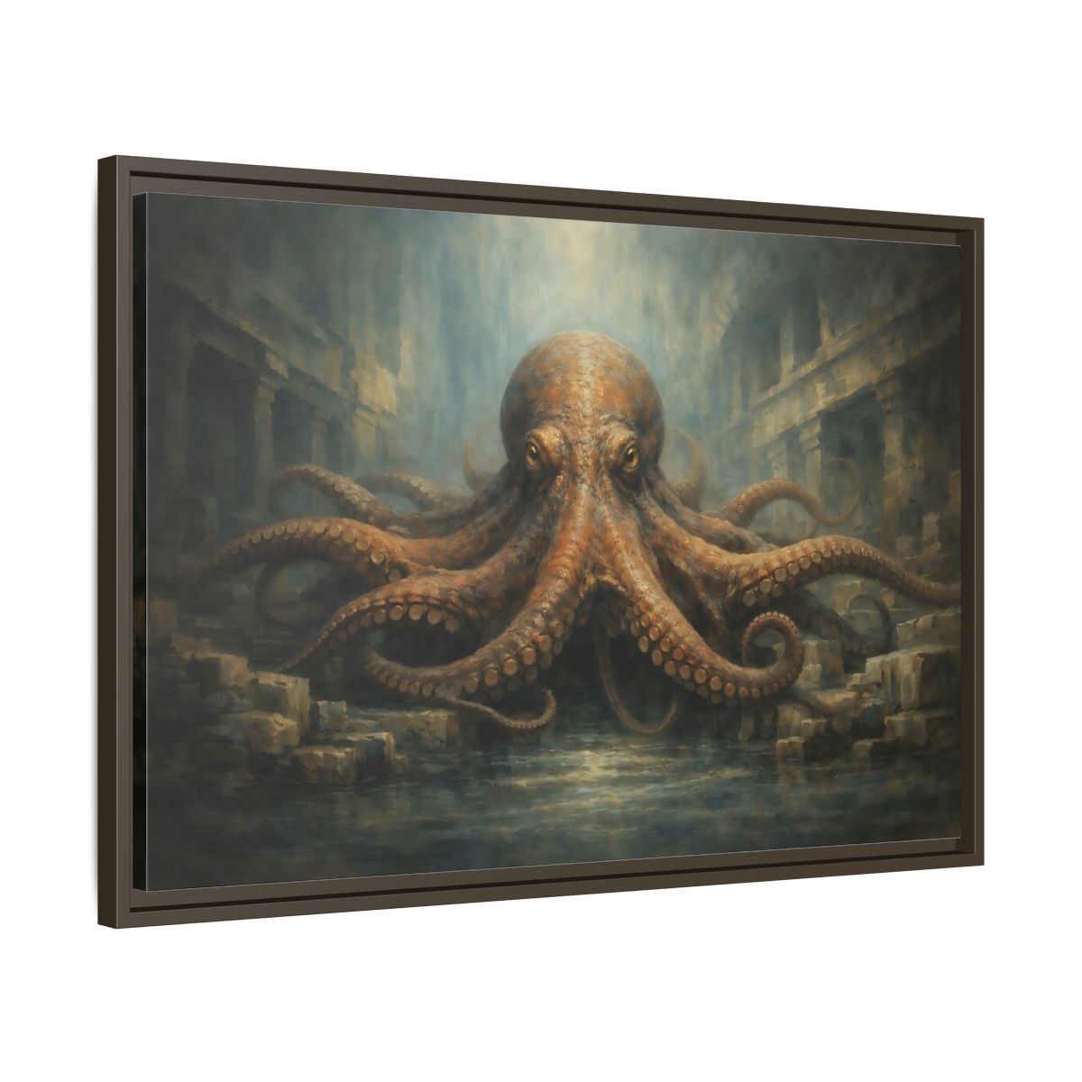 Side Mockup 11. Animals Octopus Brown Octopus Art shown as stretched canvas wall art