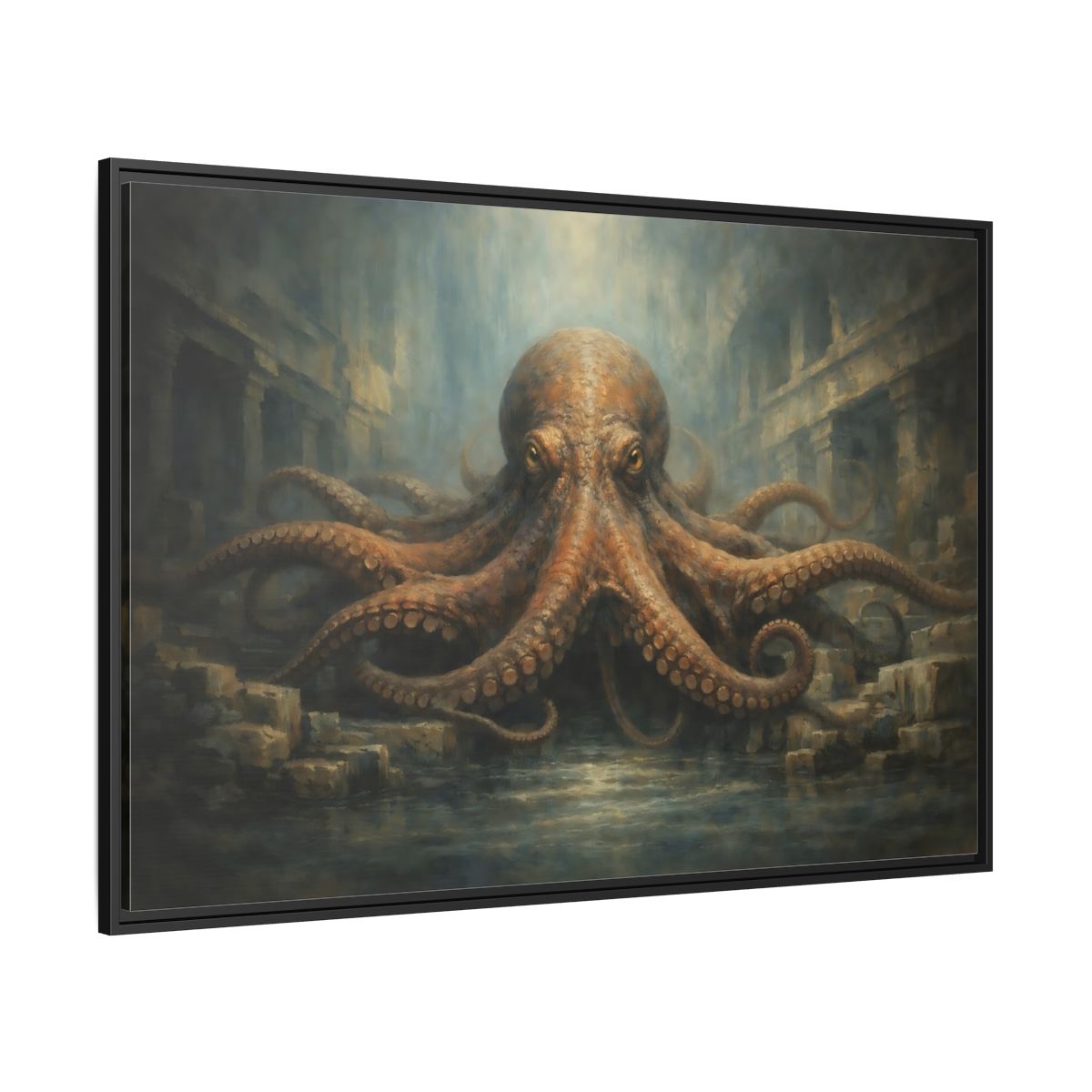 Side Mockup 12. Animals Octopus Brown Octopus Art shown as stretched canvas wall art