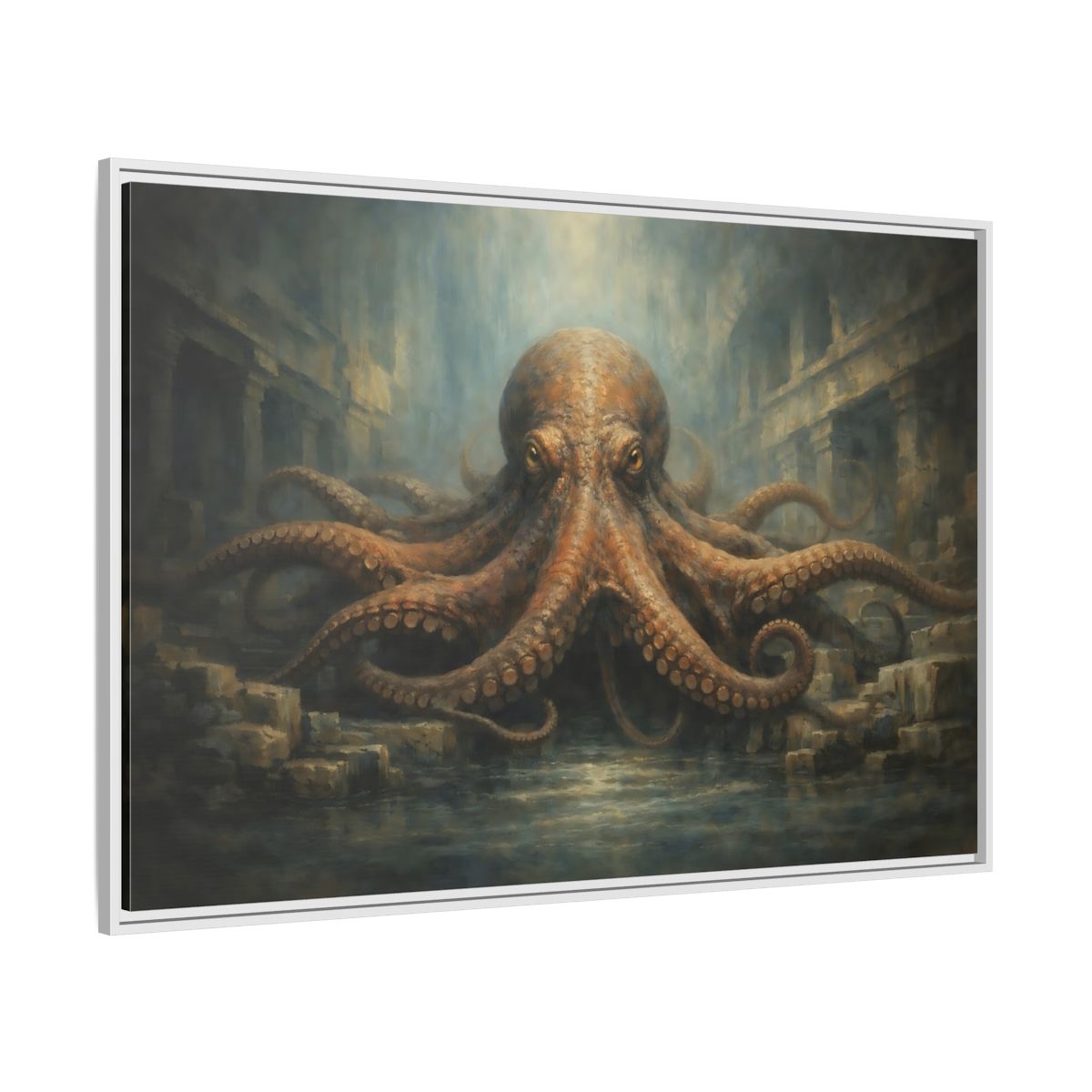 Side Mockup 7. Animals Octopus Brown Octopus Art shown as stretched canvas wall art