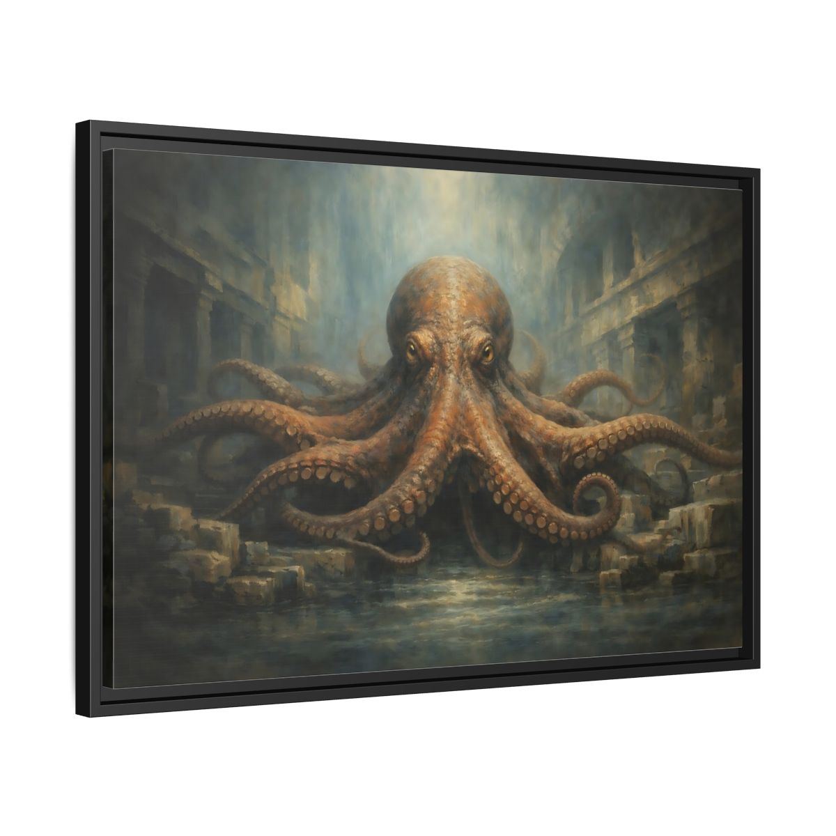 Side Mockup 14. Animals Octopus Brown Octopus Art shown as stretched canvas wall art