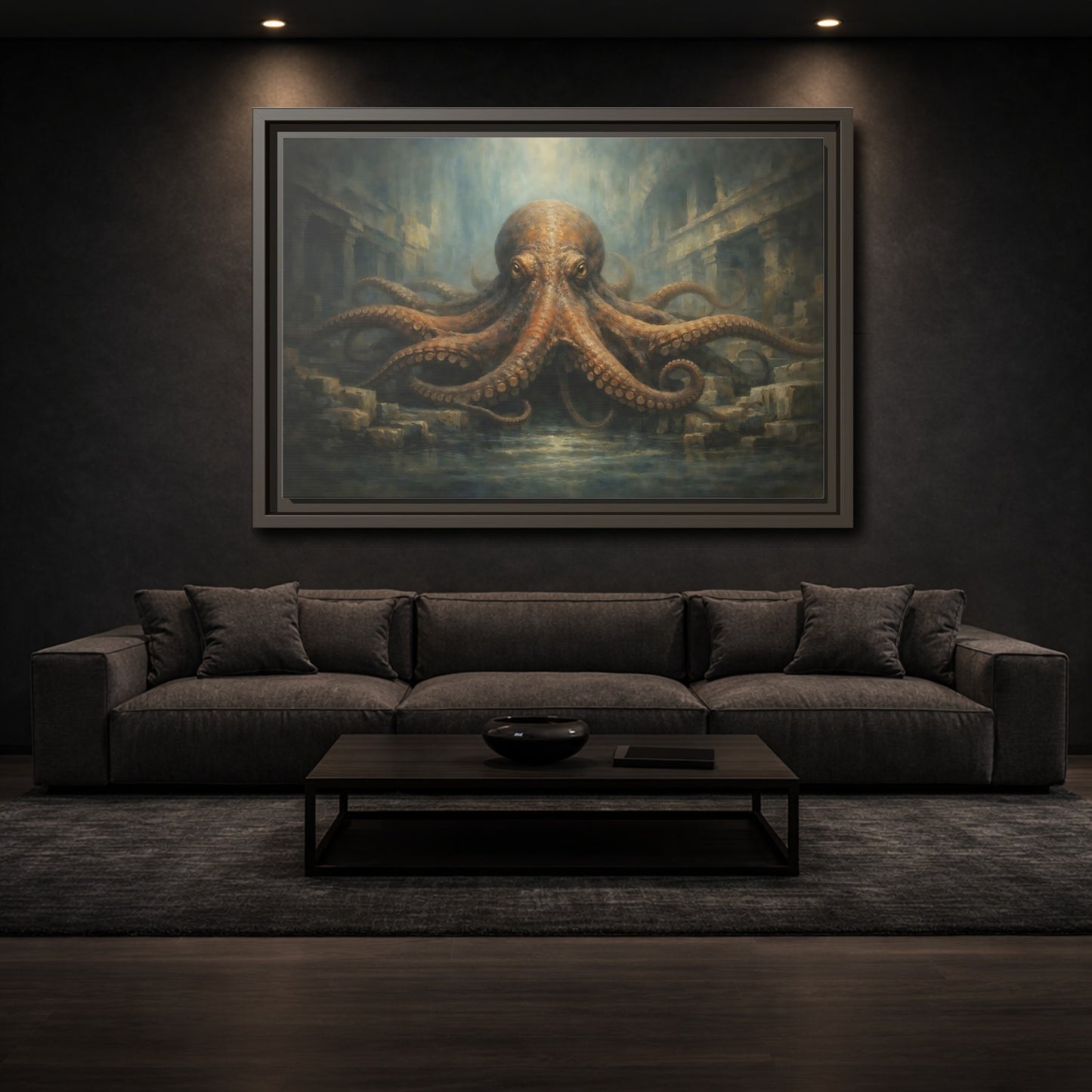 Mockup 2. Animals Octopus Brown Octopus Art shown as stretched canvas wall art