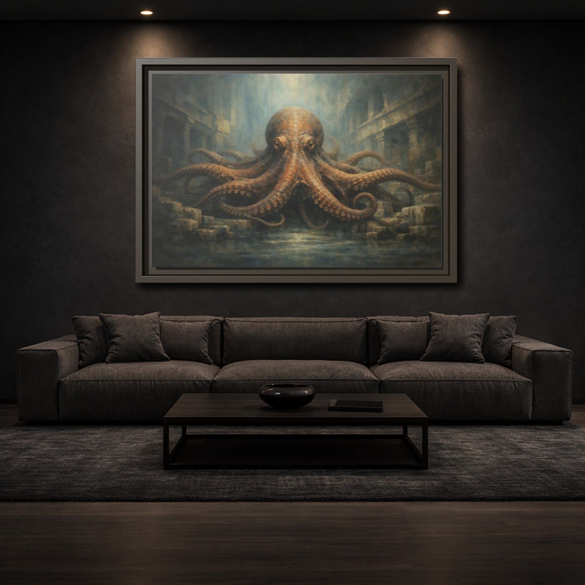 Mockup 2. Animals Octopus Brown Octopus Art shown as stretched canvas wall art