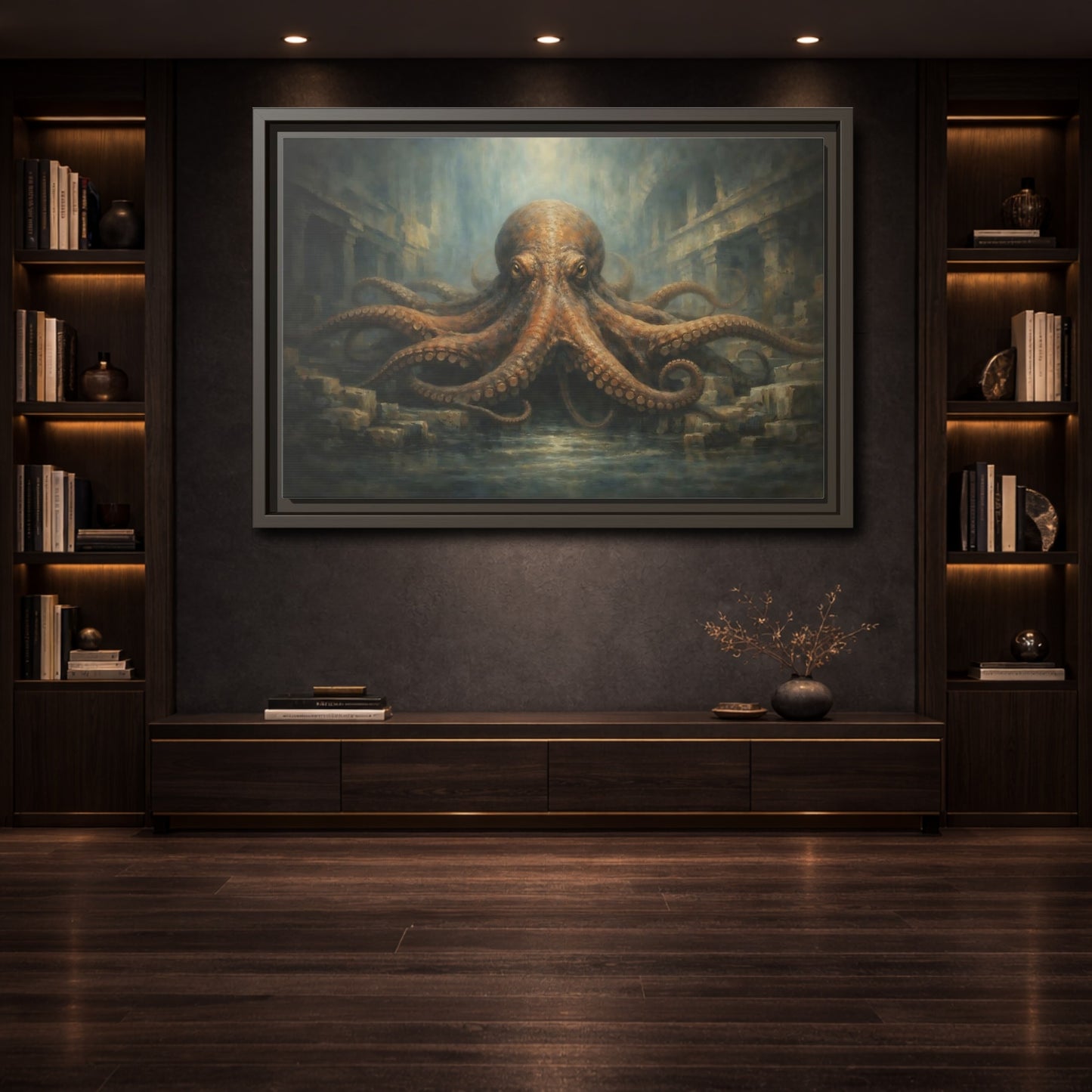 Mockup 3. Animals Octopus Brown Octopus Art shown as stretched canvas wall art