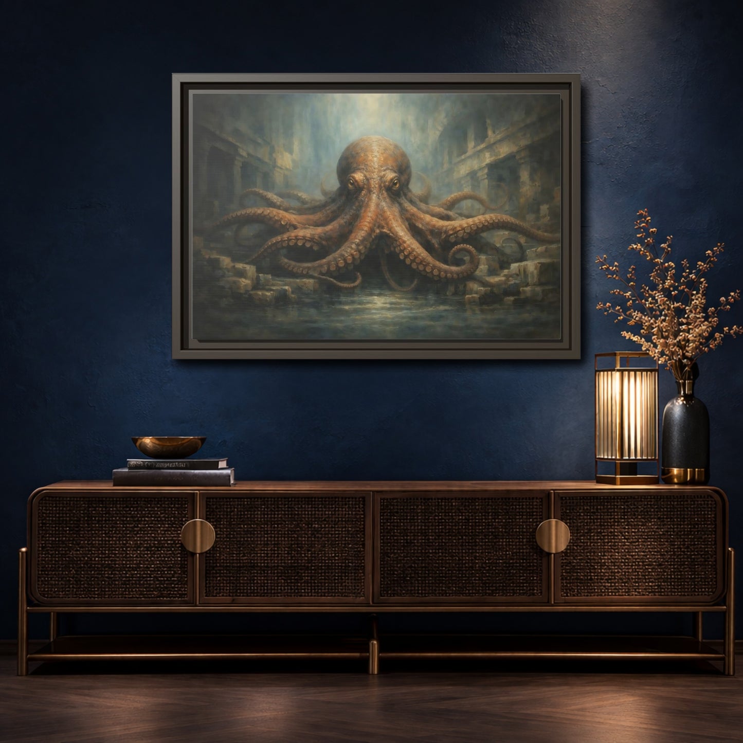 Mockup 4. Animals Octopus Brown Octopus Art shown as stretched canvas wall art