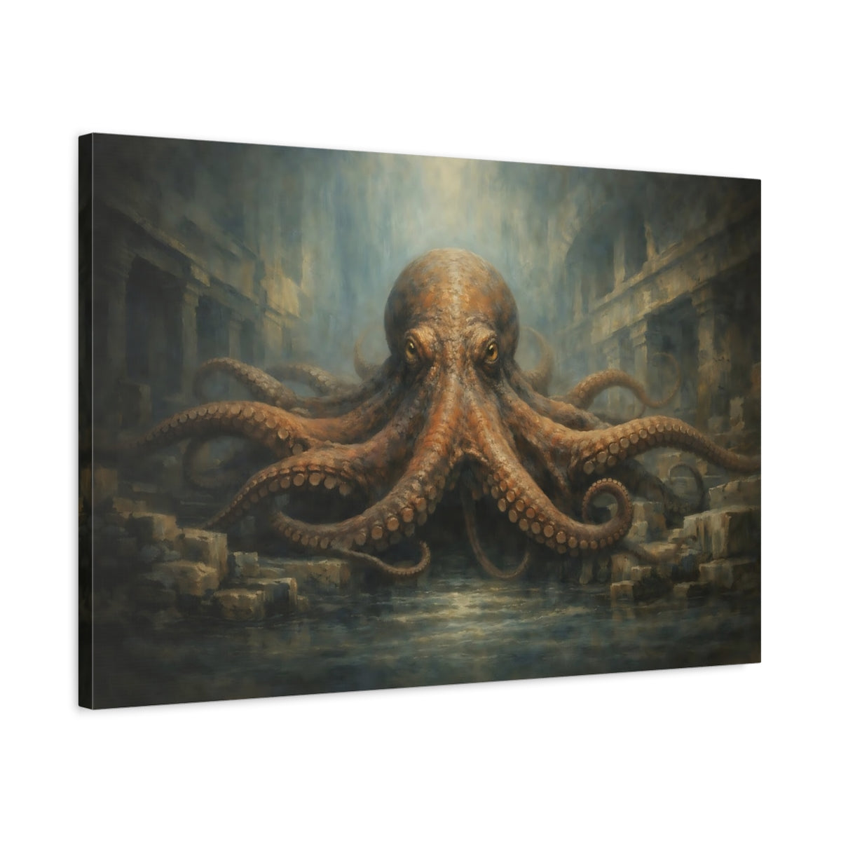 Side Mockup 2. Animals Octopus Underwater Octopus shown as stretched canvas wall art