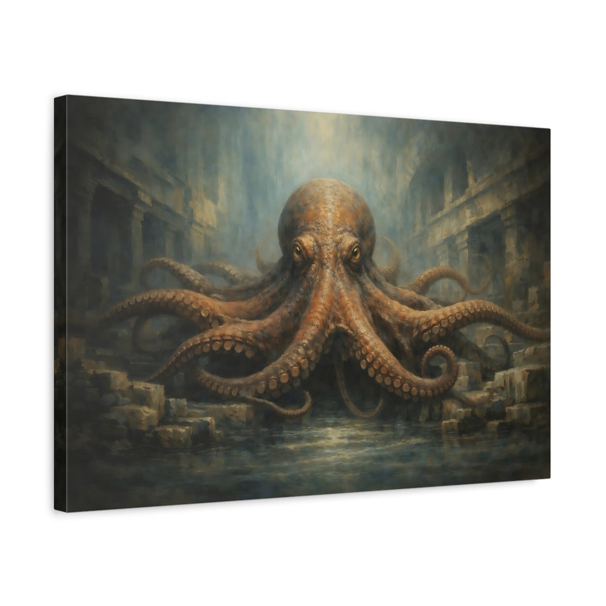 Side Mockup 3. Animals Octopus Underwater Octopus shown as stretched canvas wall art