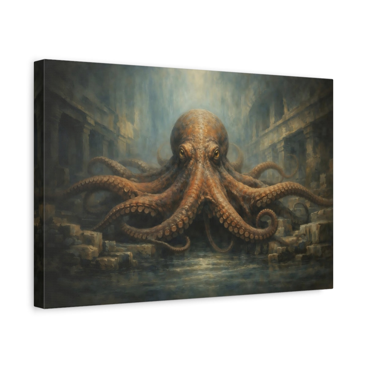Side Mockup 4. Animals Octopus Underwater Octopus shown as stretched canvas wall art