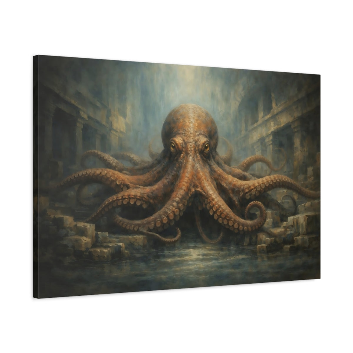 Side Mockup 1. Animals Octopus Underwater Octopus shown as stretched canvas wall art