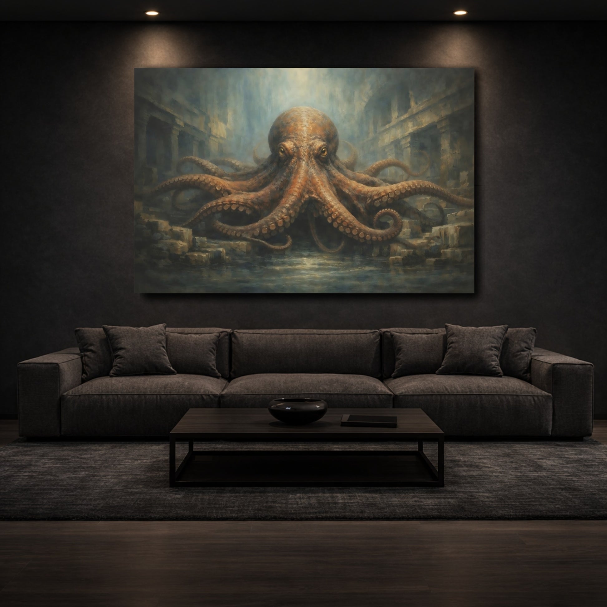 Mockup 2. Animals Octopus Underwater Octopus shown as stretched canvas wall art