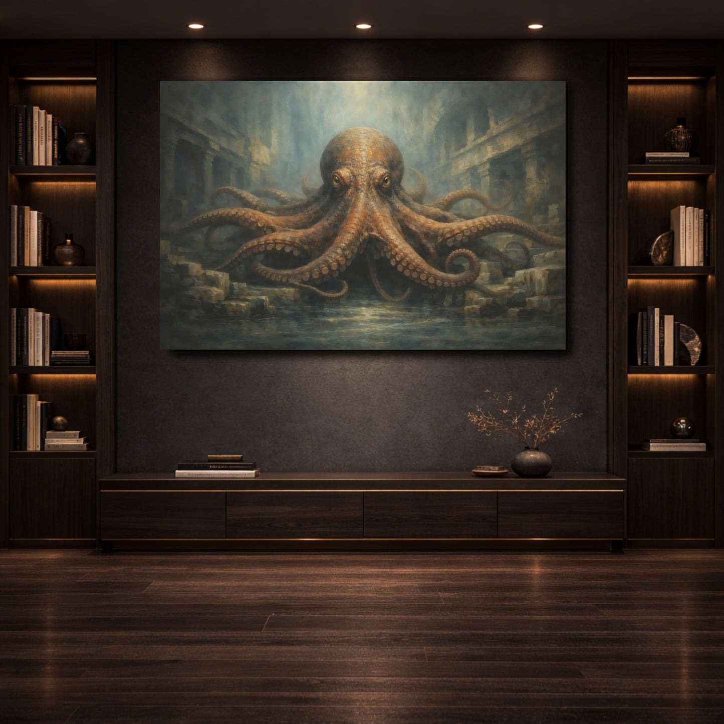 Mockup 3. Animals Octopus Underwater Octopus shown as stretched canvas wall art