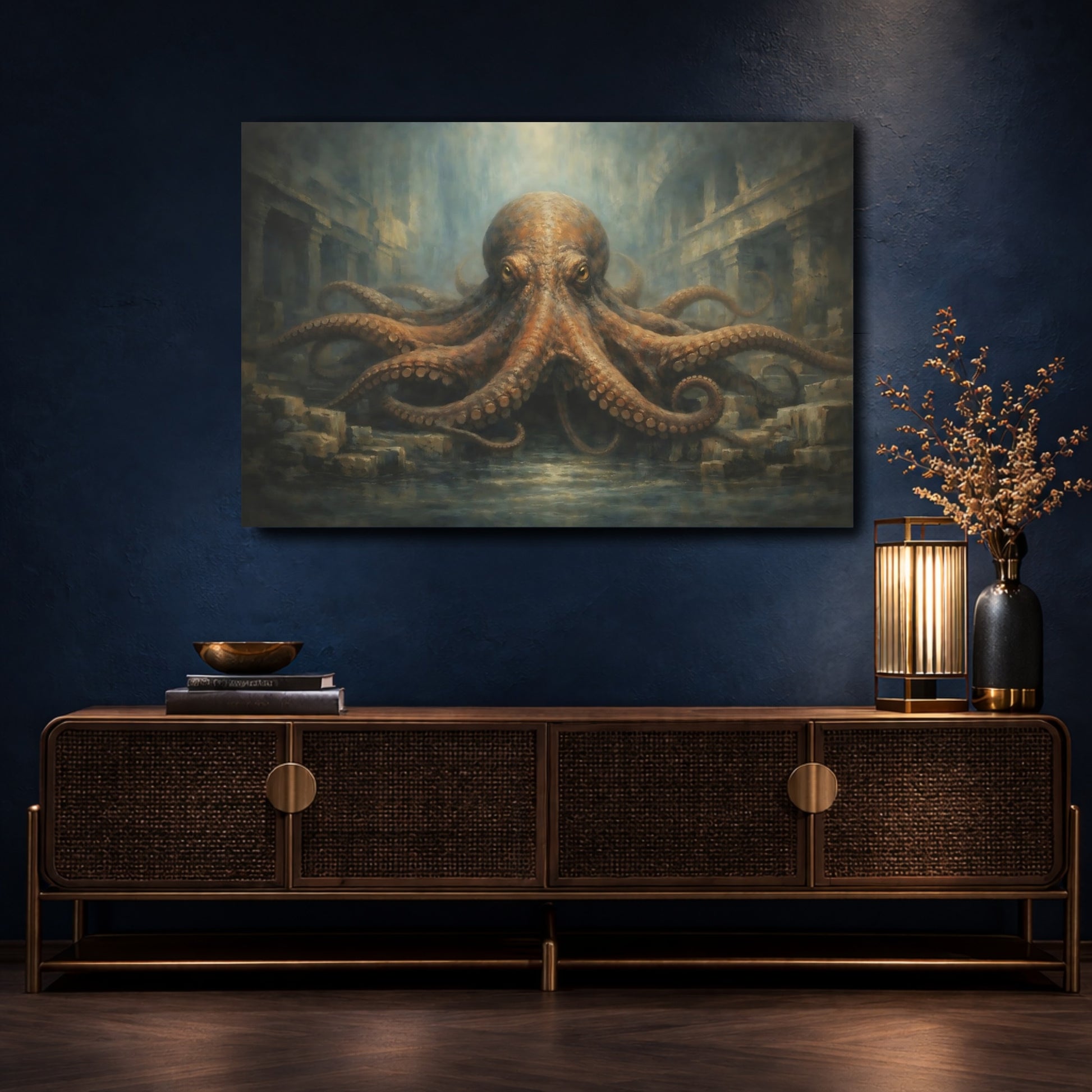 Mockup 4. Animals Octopus Underwater Octopus shown as stretched canvas wall art