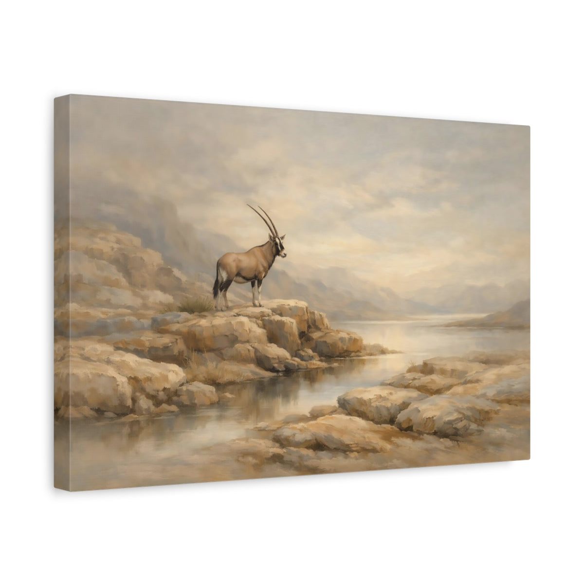 Side Mockup 4. Animals Oryx Brown And Grey shown as stretched canvas wall art
