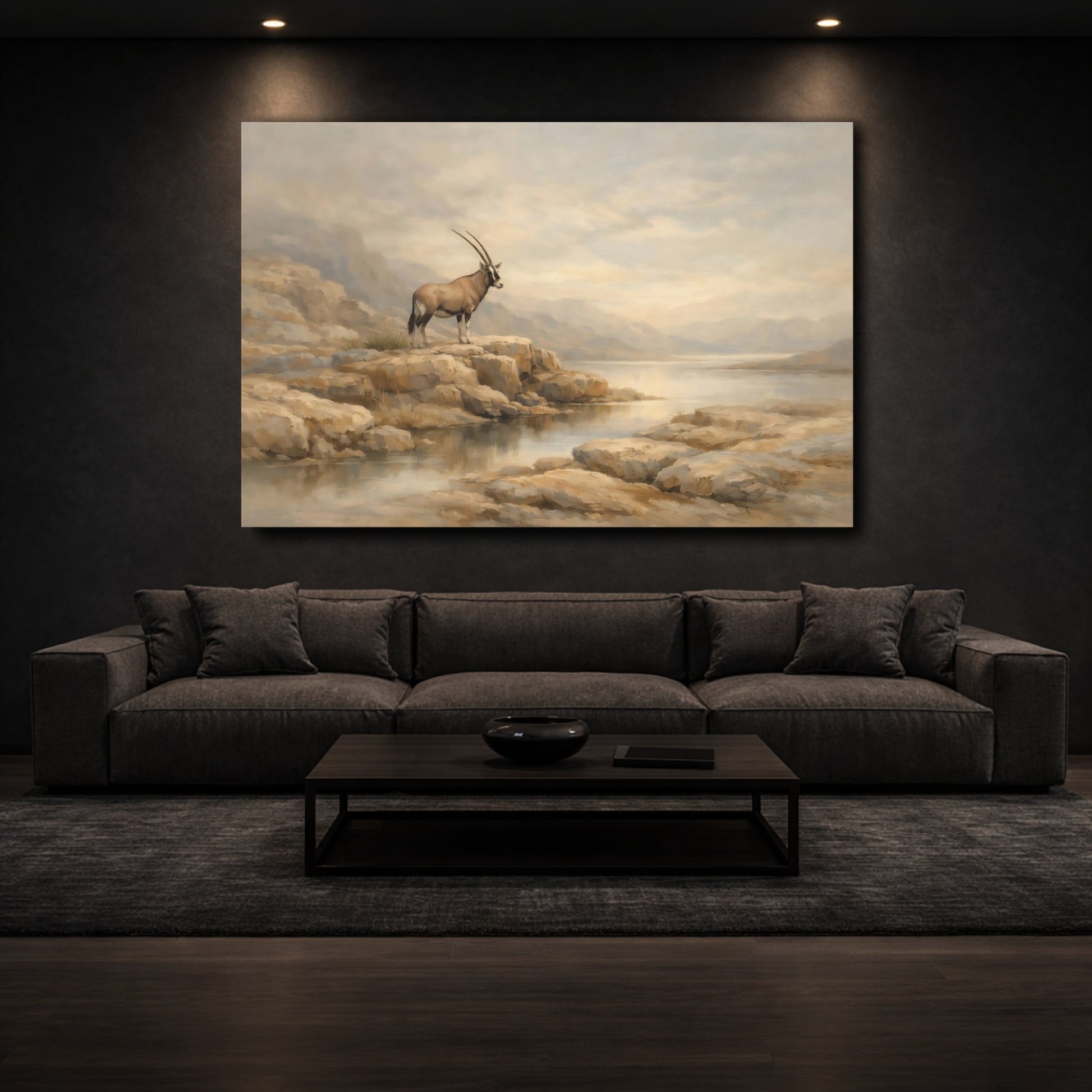 Mockup 2. Animals Oryx Brown And Grey shown as stretched canvas wall art