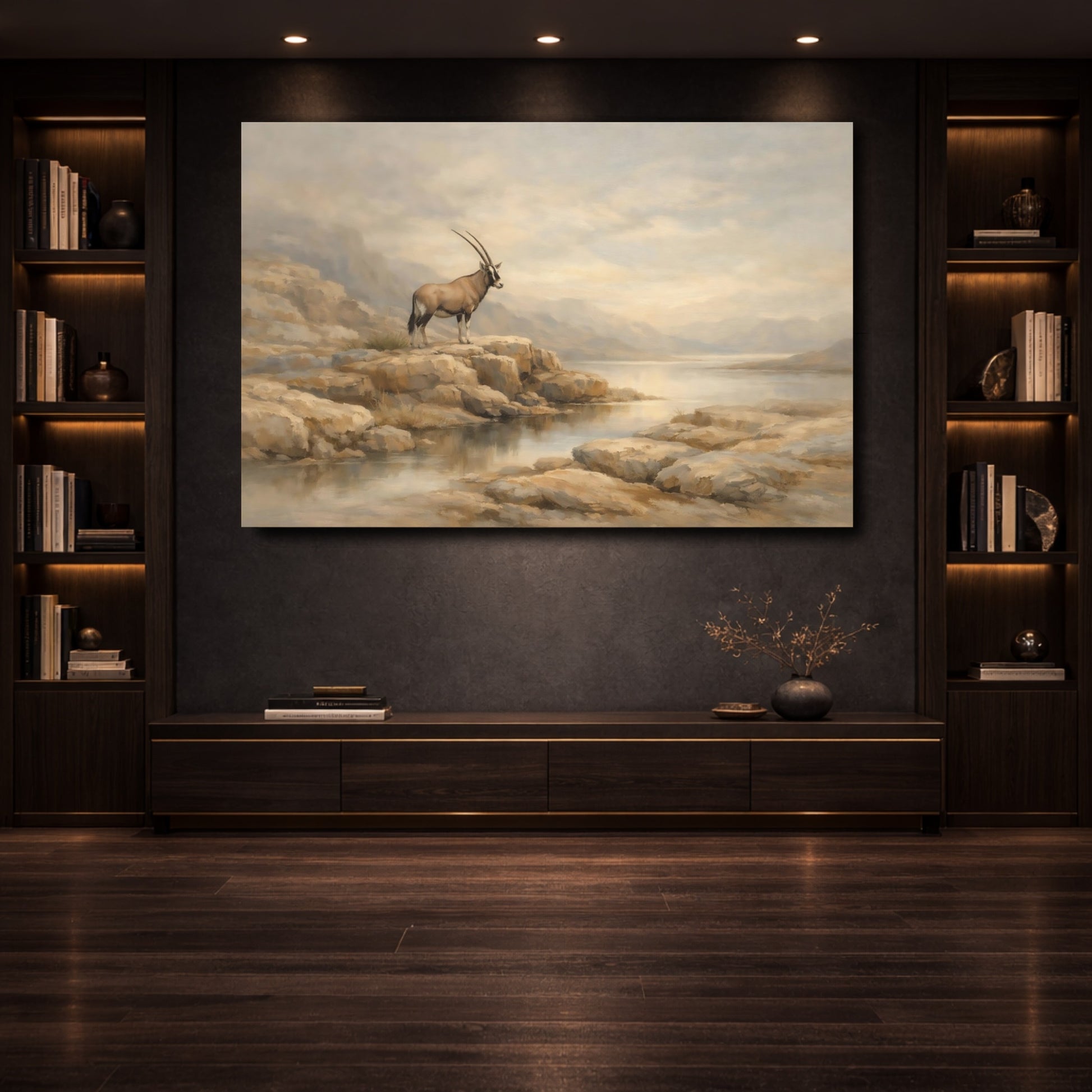 Mockup 3. Animals Oryx Brown And Grey shown as stretched canvas wall art