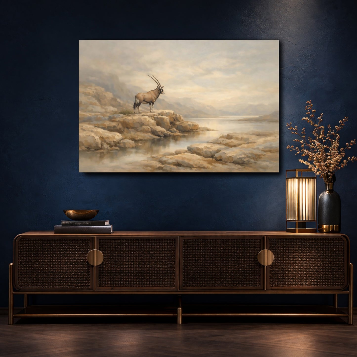 Mockup 4. Animals Oryx Brown And Grey shown as stretched canvas wall art