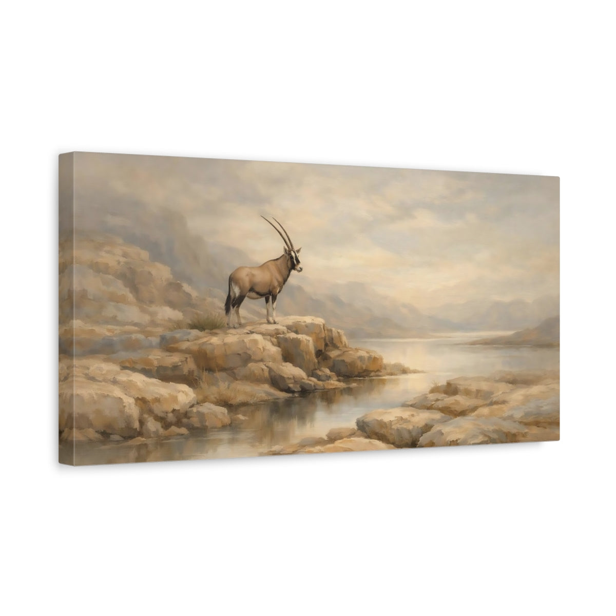 Side Mockup 3. Animals Oryx Oryx Landscape shown as stretched canvas wall art